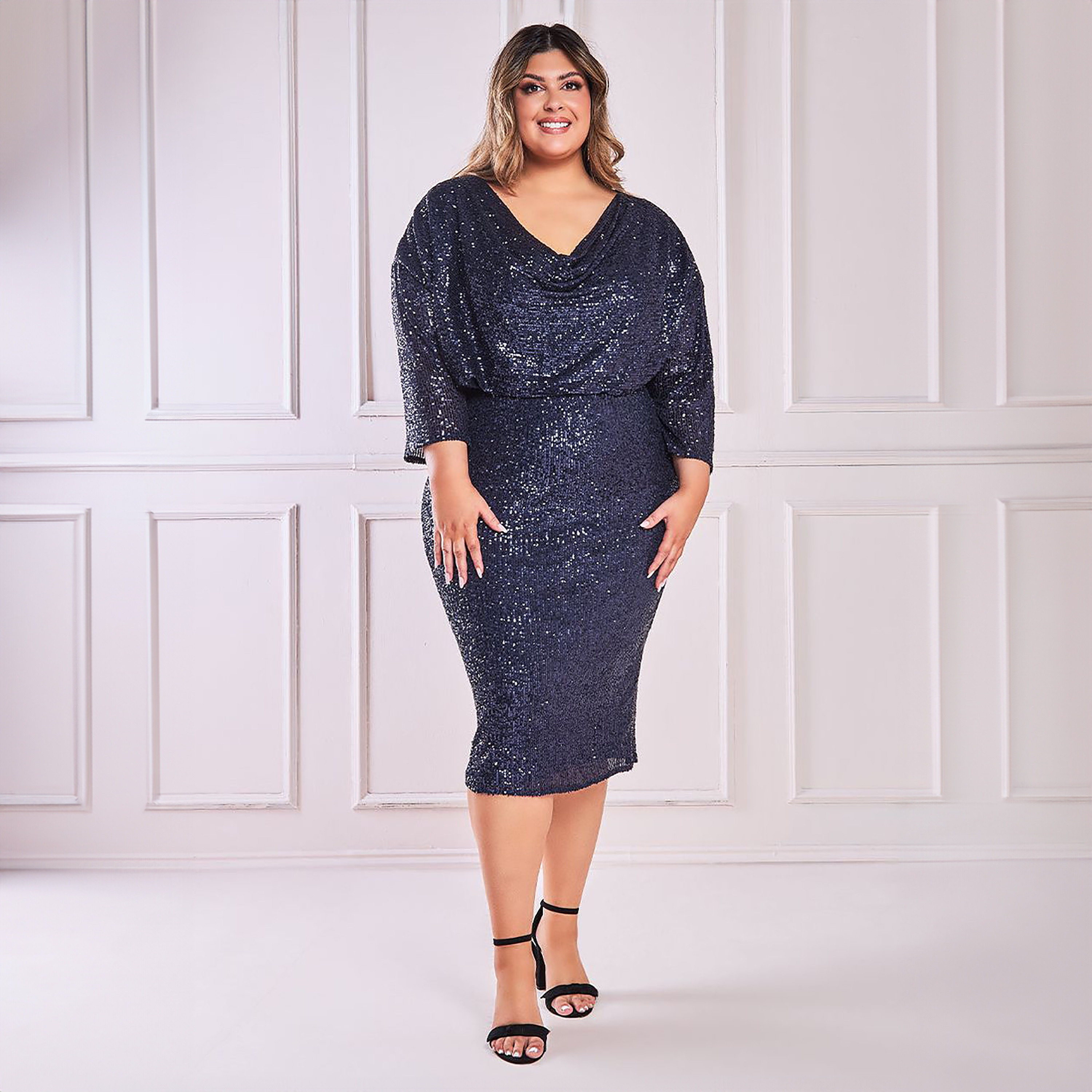Goddiva Plus Size Sequins Cowl Neck Midi Dress-women-clothing-dresses-image-1