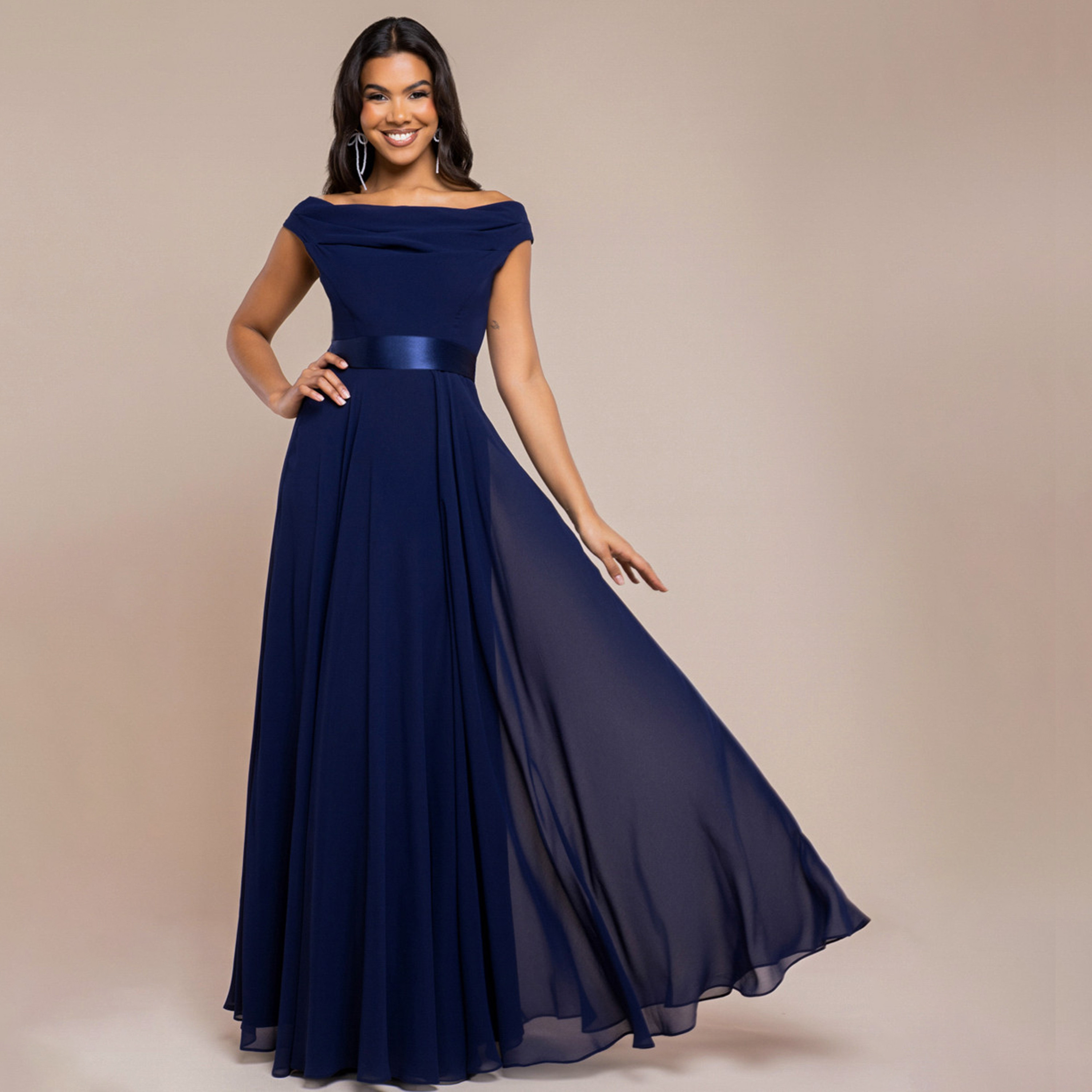فستان سهرة نسائي ماكسي واسع بياقة بأسلوب درابيه من جوديفا-women-clothing-dresses-image-1