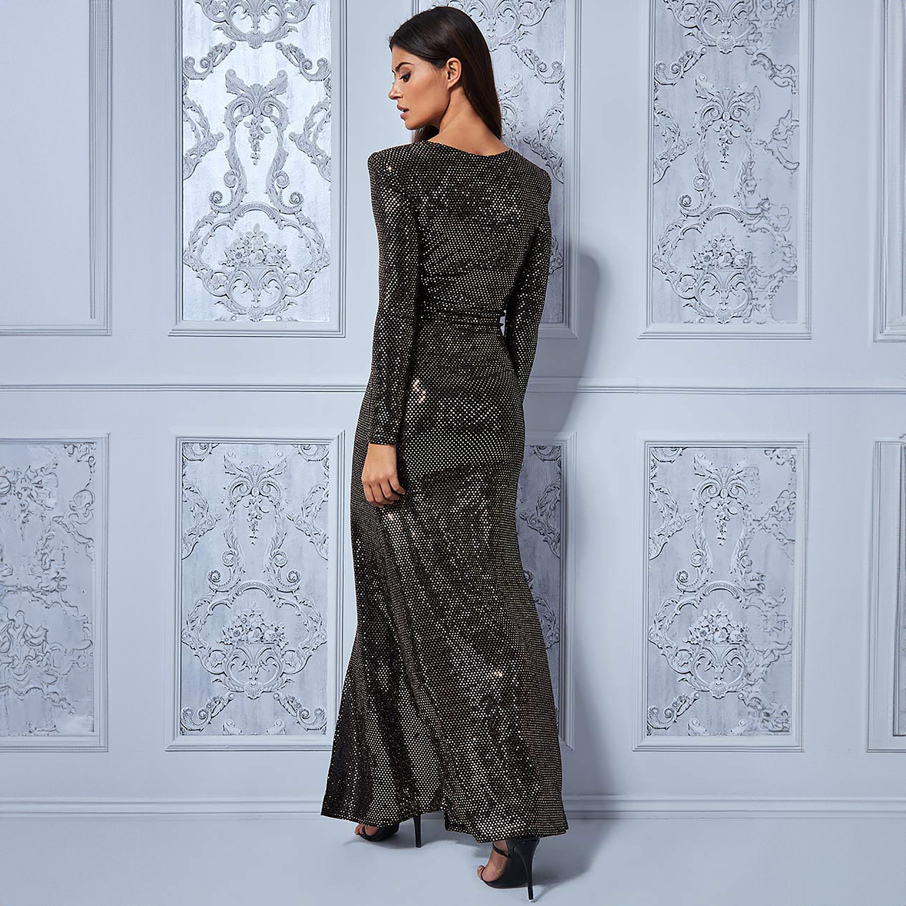Goddiva Sequins V-Neck Front Slit Maxi Dress-women-clothing-dresses-image-3