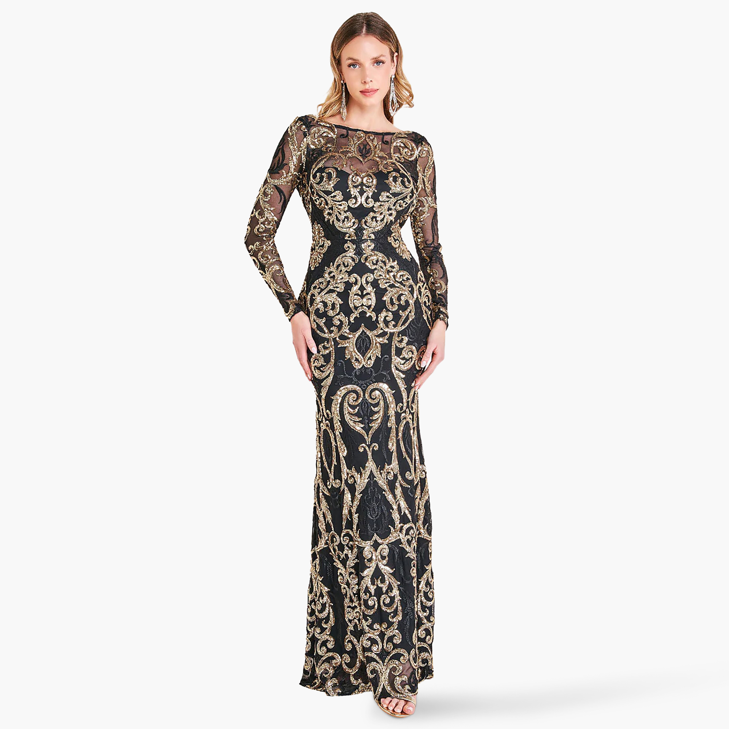 Goddiva Sequins Boat Neck Bodycon Maxi Dress-women-clothing-dresses-image-1