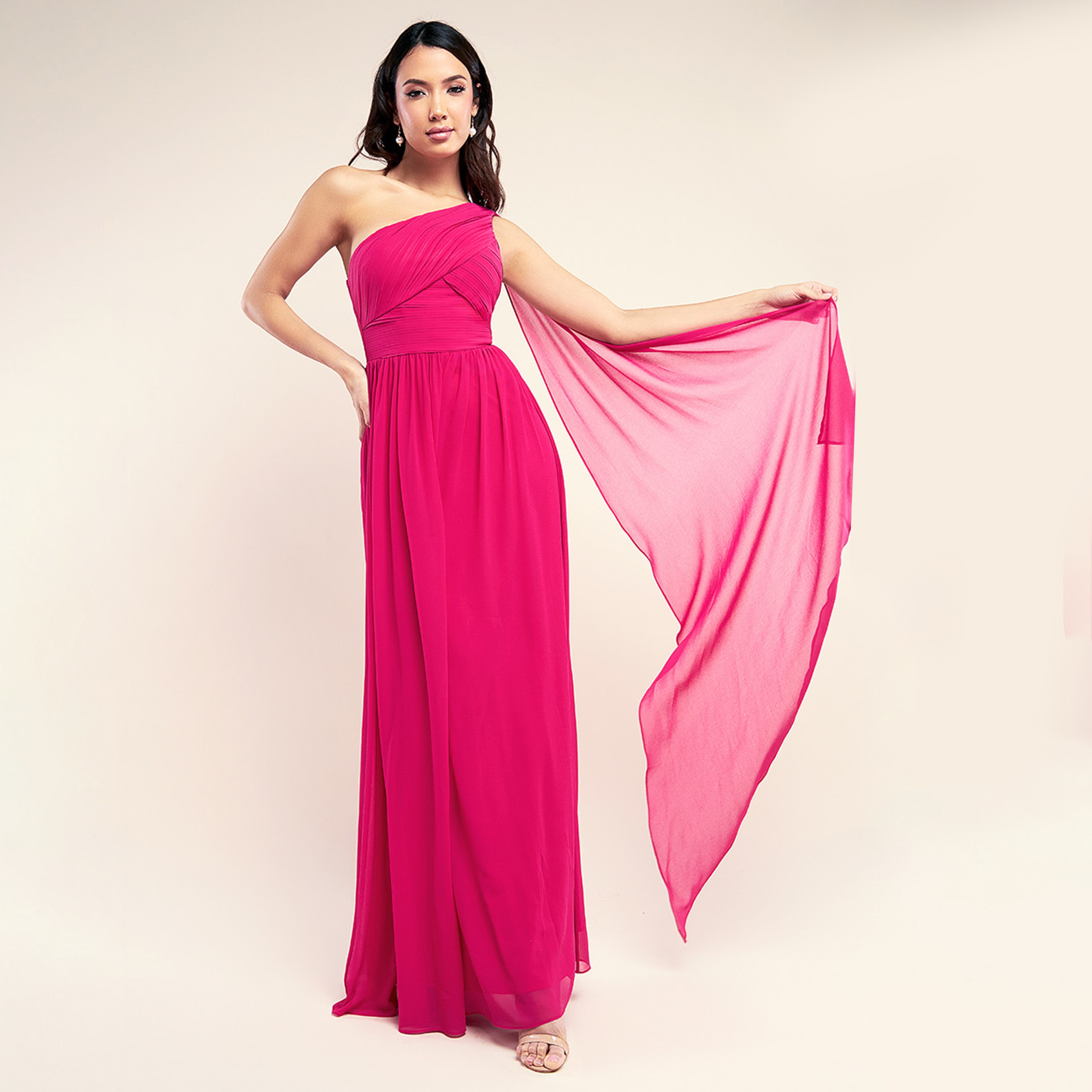 Goddiva One Shoulder Pleated Scarf Maxi Dress-women-clothing-dresses-image-1