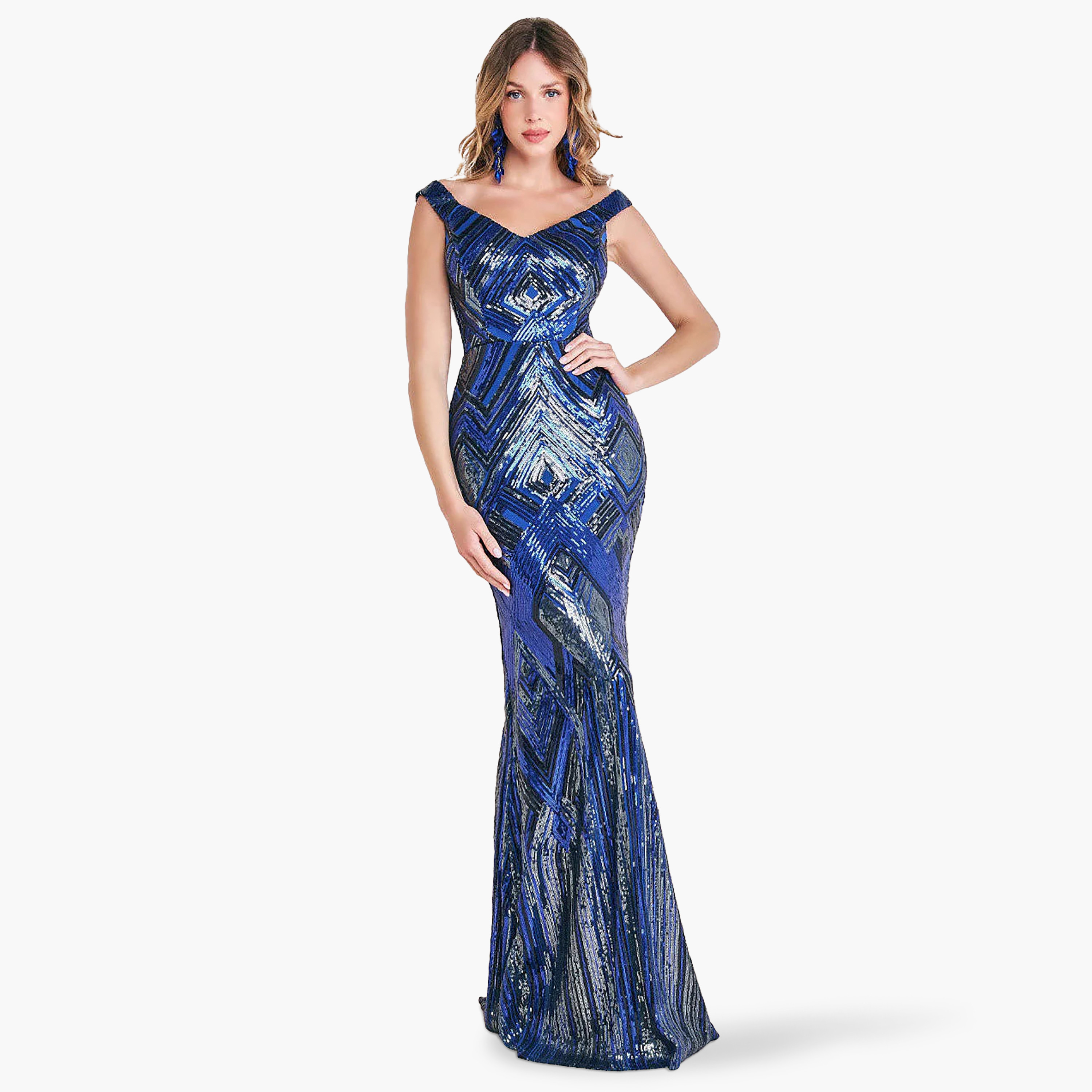 فستان بوديكون ماكسي برقبة على شكل وى مع سكوینس الهندسي من جوديفا-women-clothing-dresses-image-1