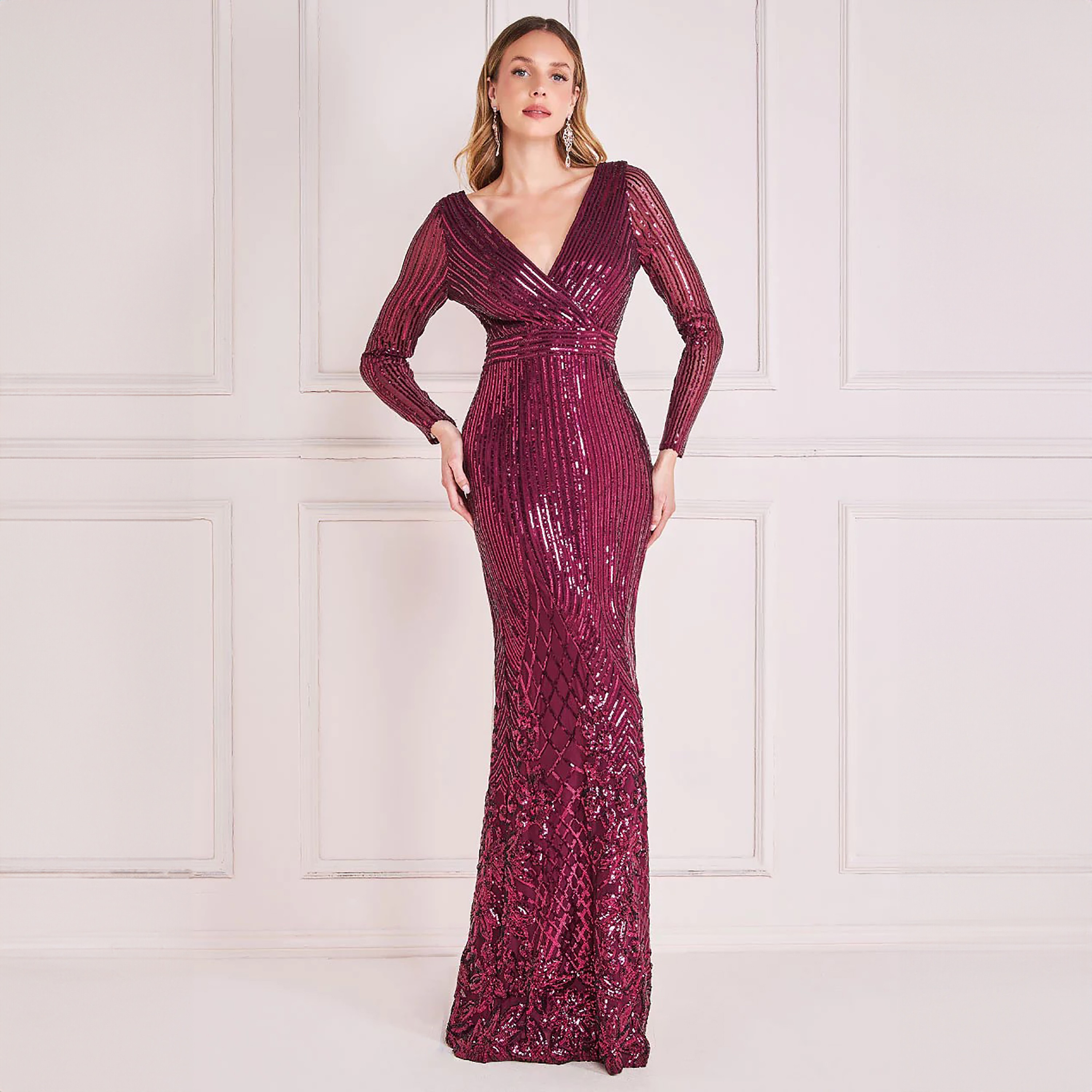 Goddiva Sequins V-Neck Wrap Maxi Dress-women-clothing-dresses-image-1