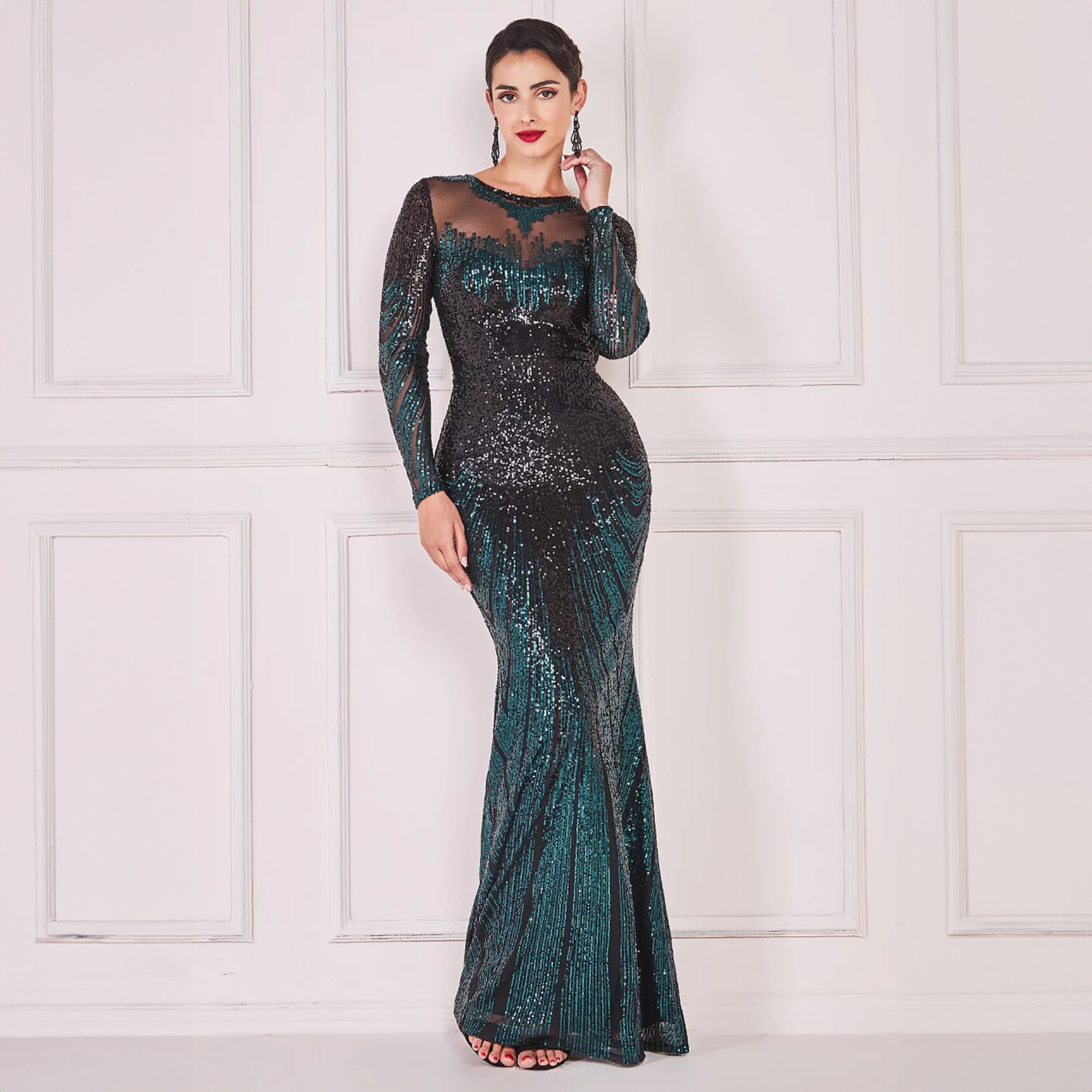 Goddiva Sequins Round Neck Bodycon Maxi Dress-women-clothing-dresses-image-1