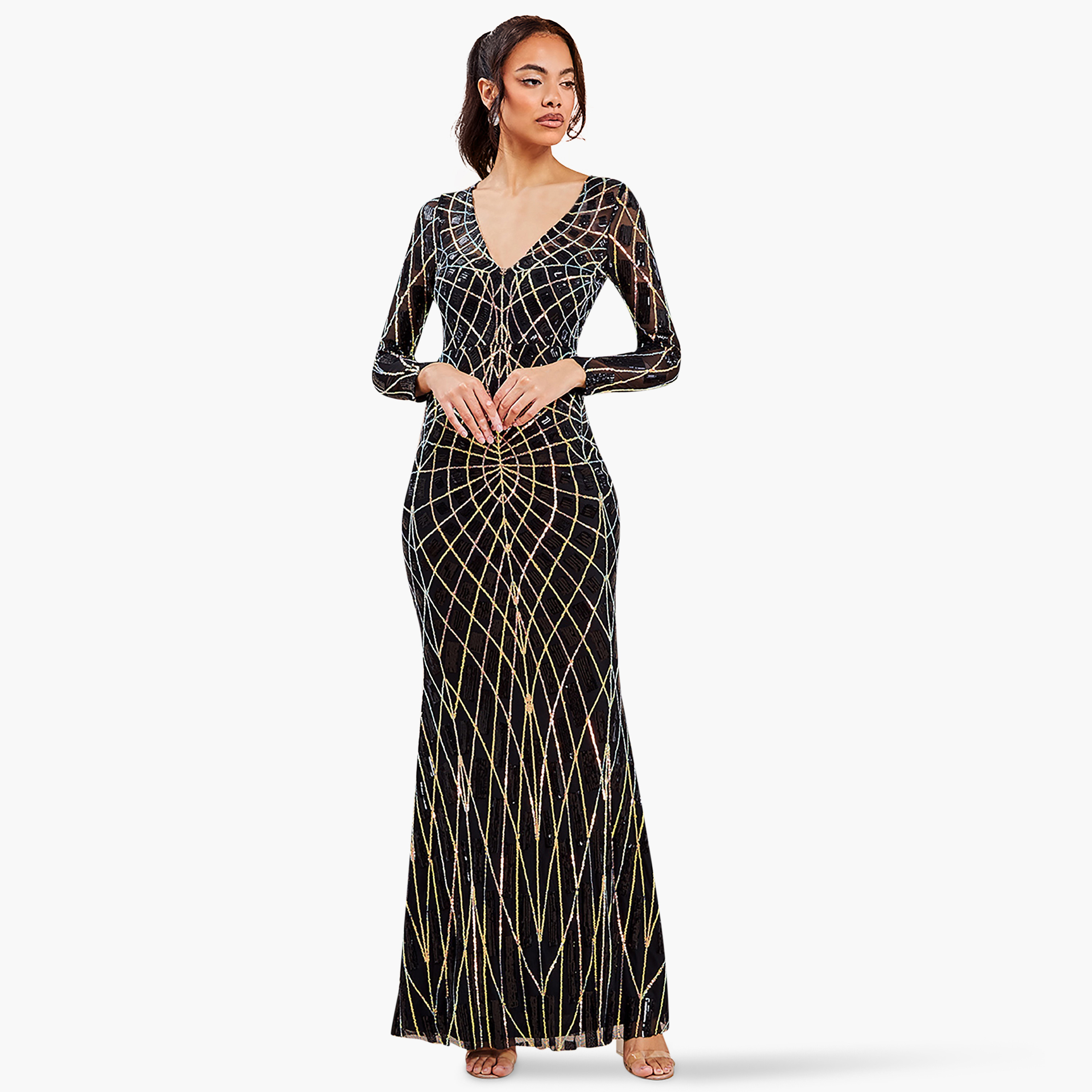 فستان بوديكون ماكسي برقبة على شكل وى مع سكوینس من جوديفا-women-clothing-dresses-image-1