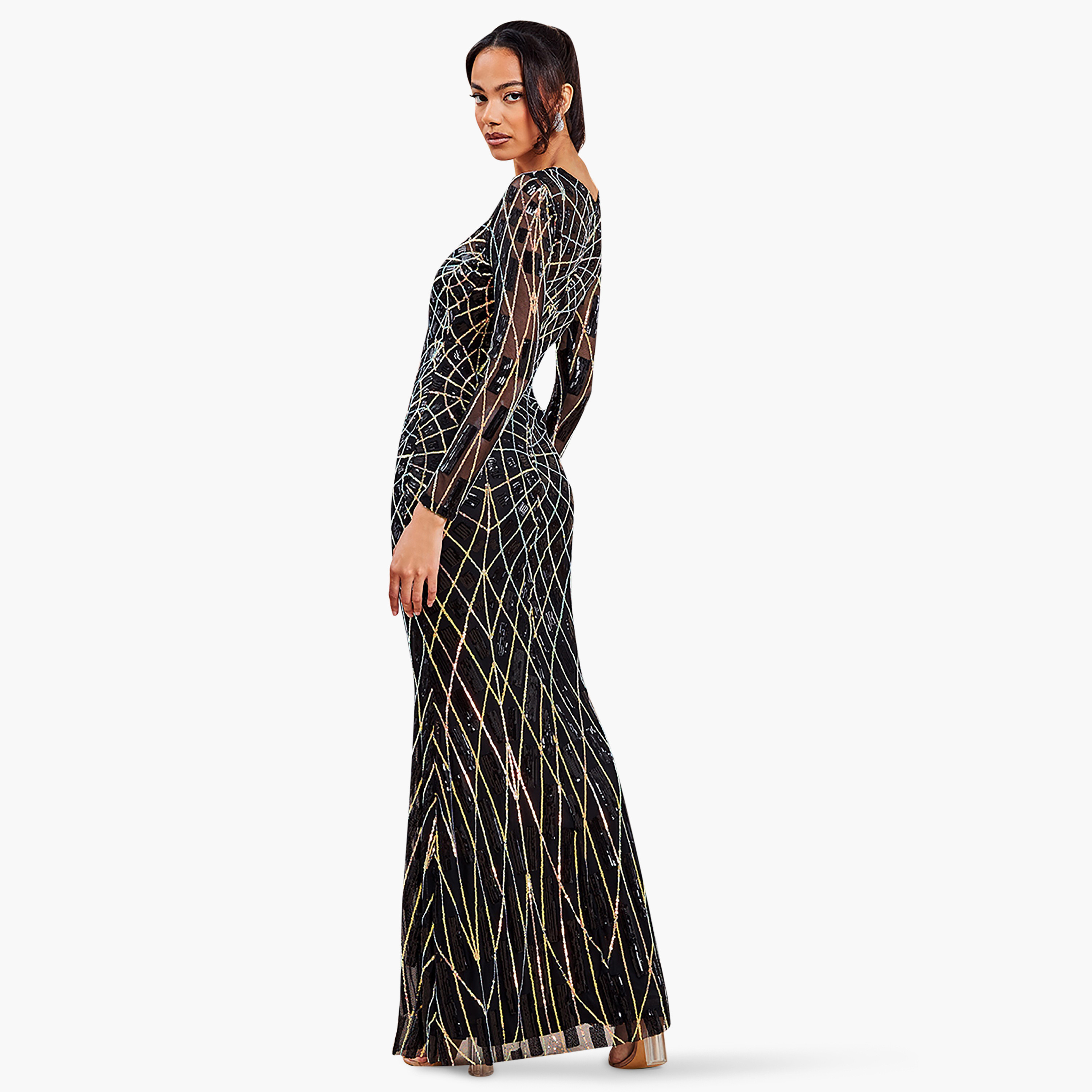 Goddiva Sequins V-Neck Bodycon Maxi Dress-women-clothing-dresses-image-2