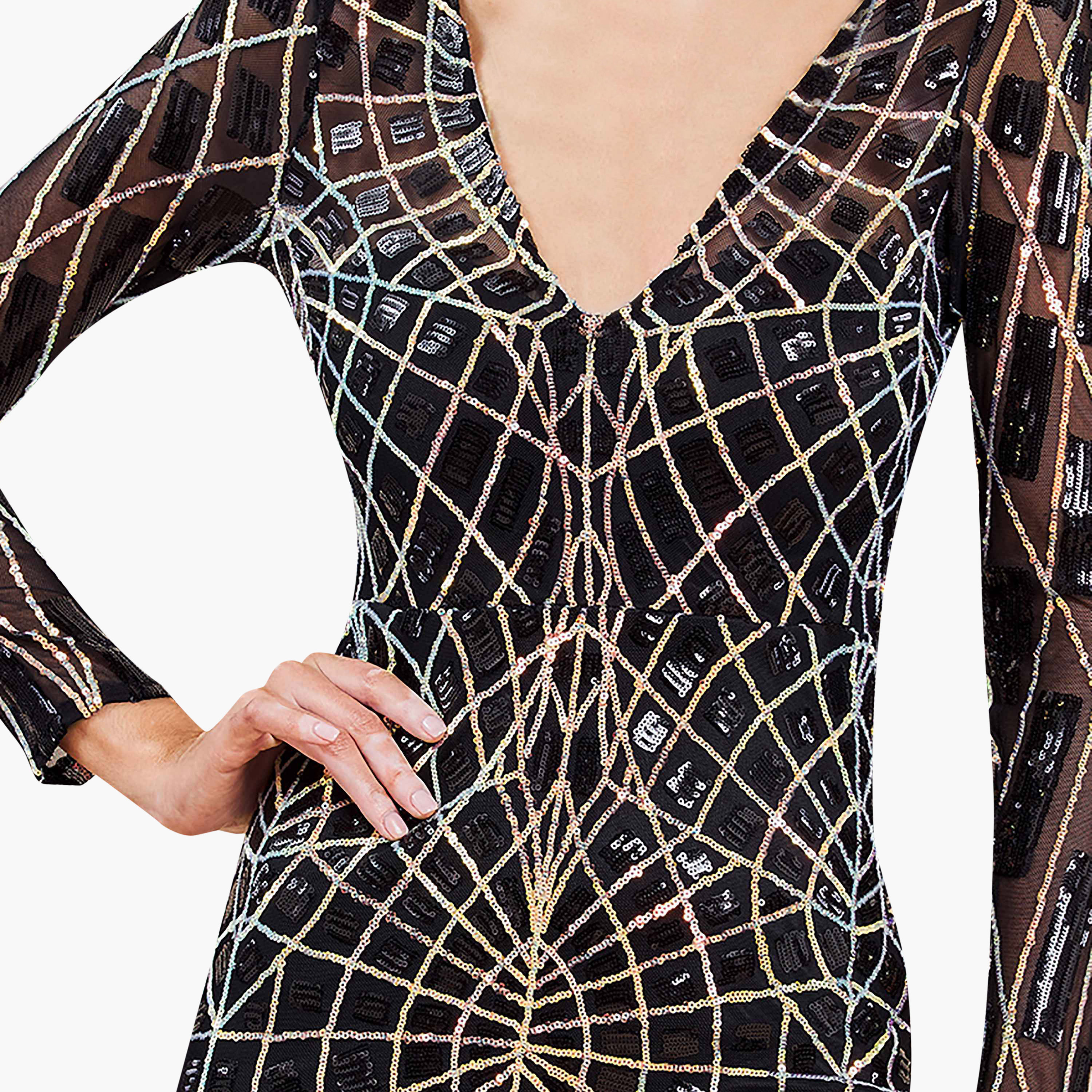 Goddiva Sequins V-Neck Bodycon Maxi Dress-women-clothing-dresses-image-3