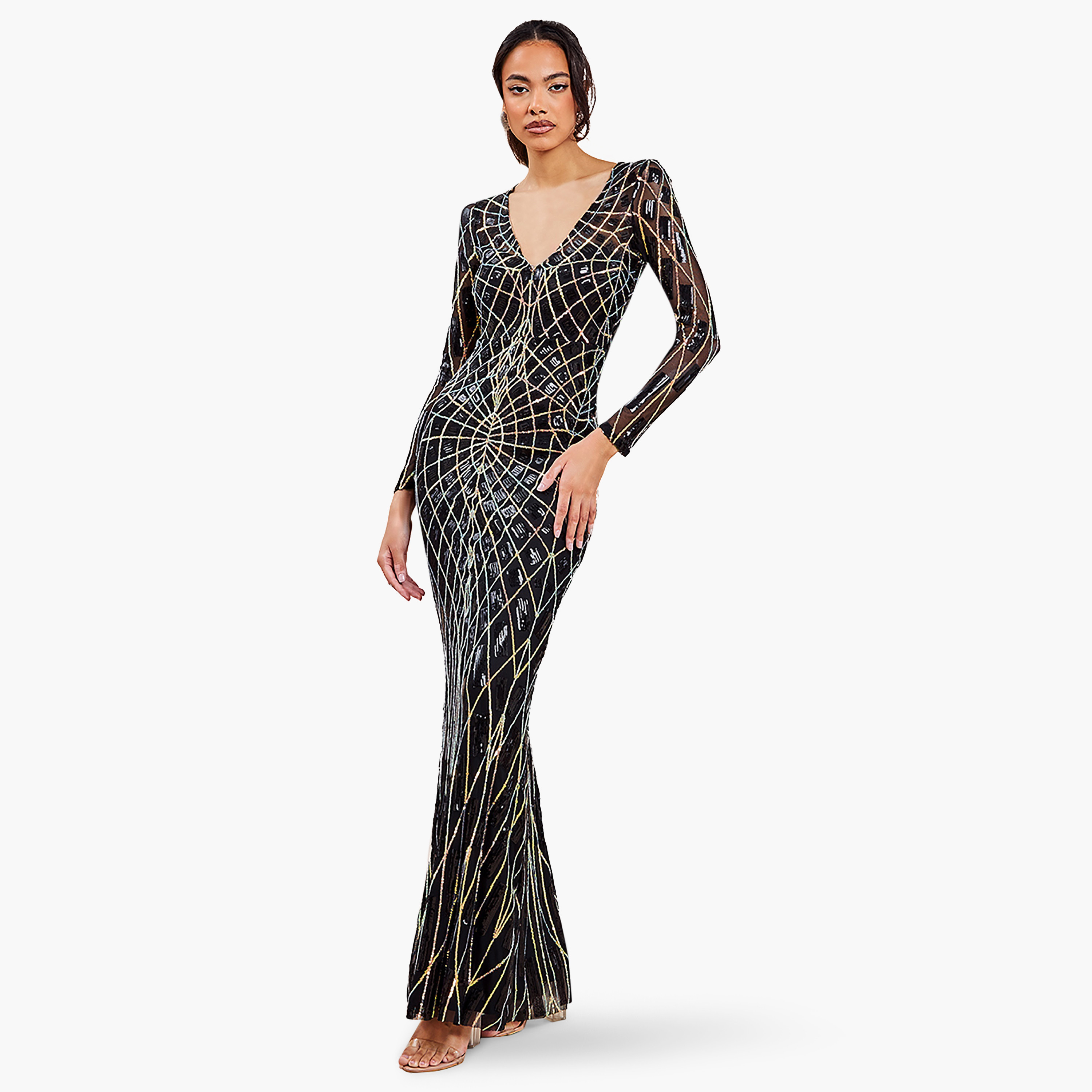 فستان بوديكون ماكسي برقبة على شكل وى مع سكوینس من جوديفا-women-clothing-dresses-image-4