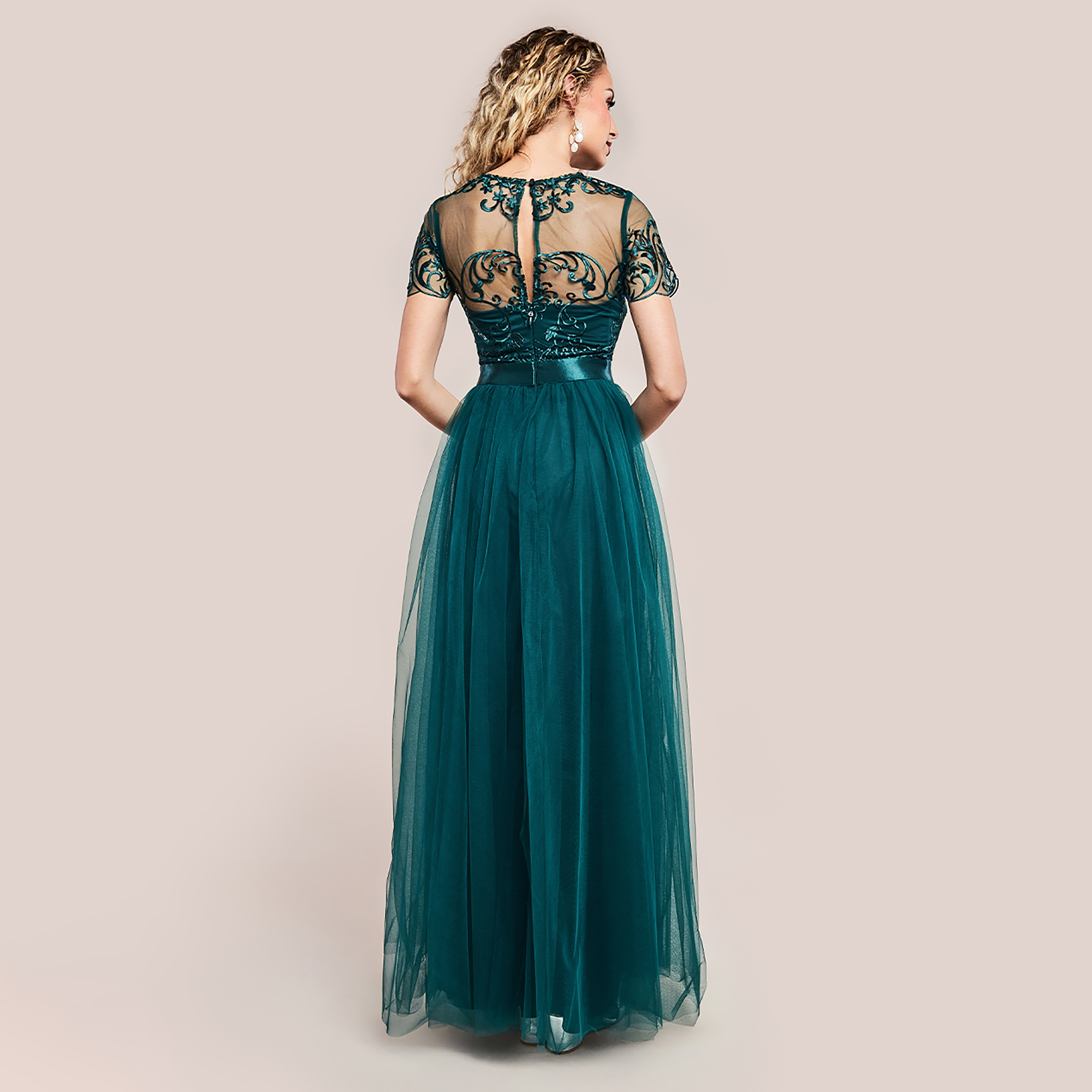 Goddiva Embroidered Mesh Round Neck Pleated Maxi Dress-women-clothing-dresses-image-3