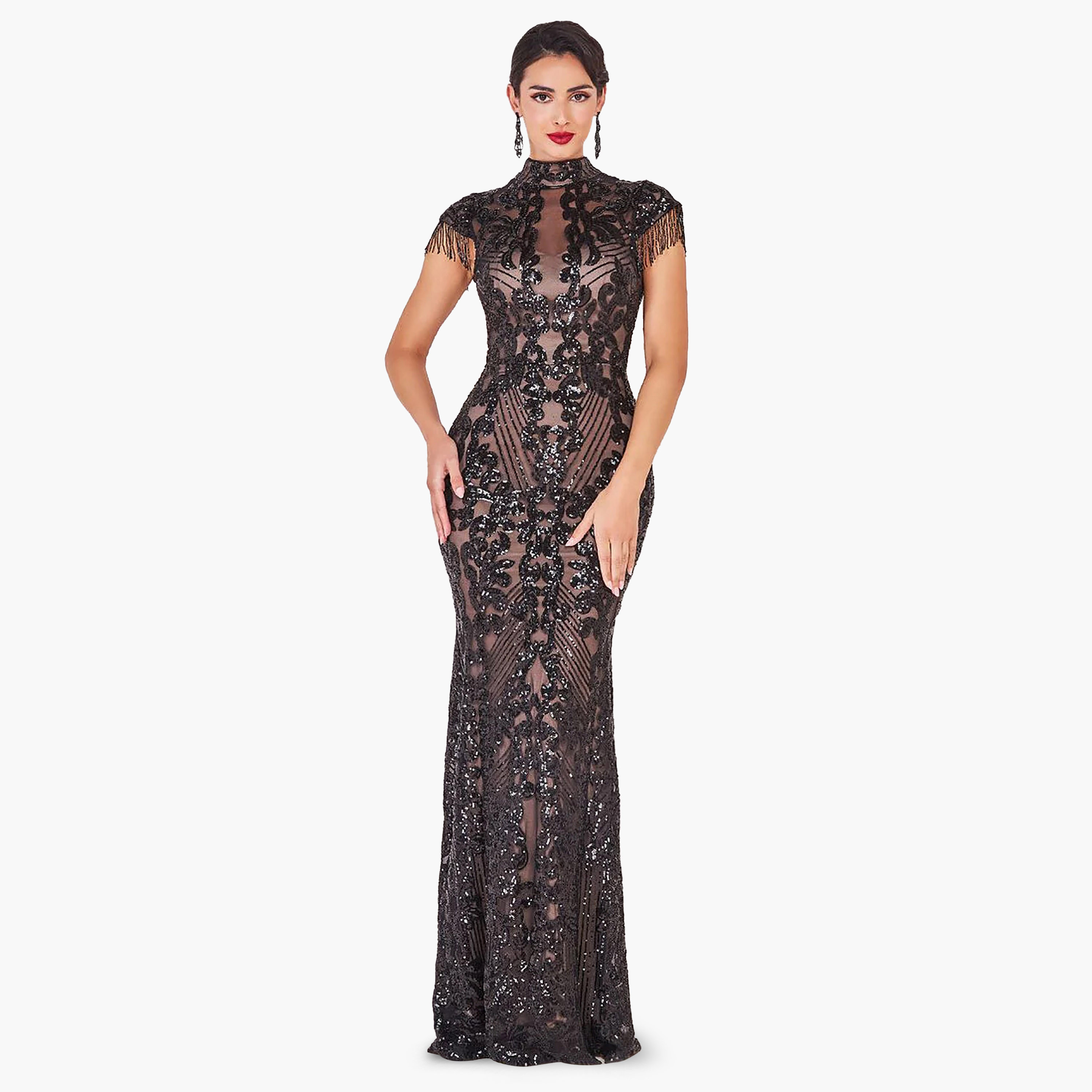 Buy Women s Goddiva Sequins Mock Neck Bodycon Maxi Dress Online Centrepoint Qatar