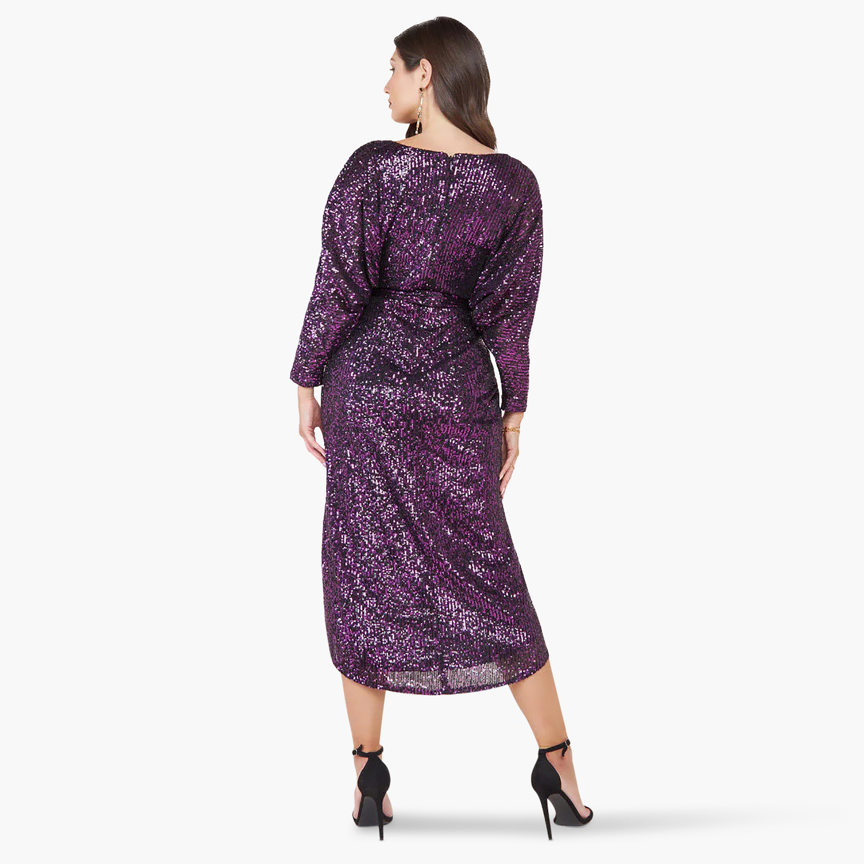 Goddiva Sequins V-Neck Wrap Midi Dress-women-clothing-dresses-image-2