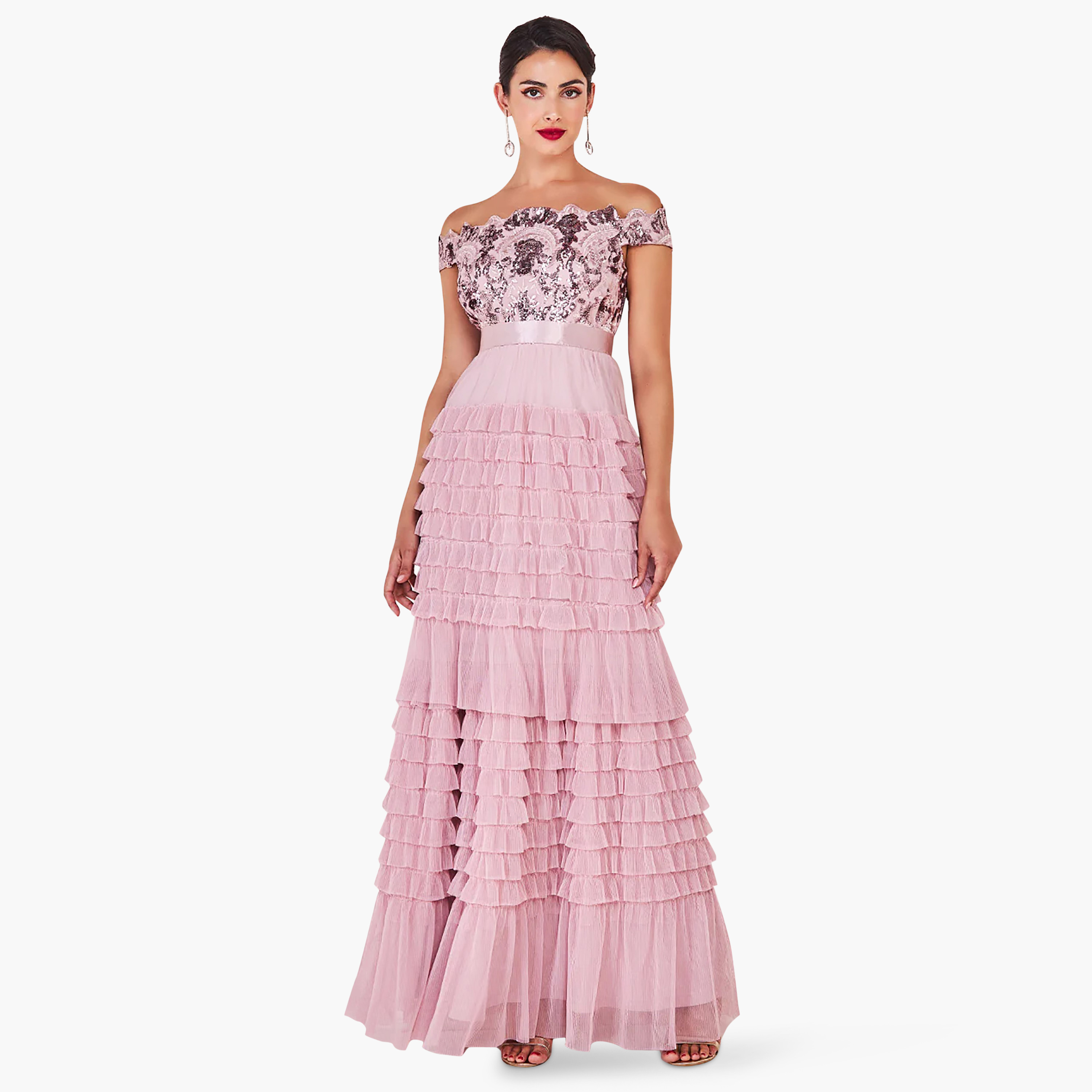 Goddiva Sequins Bardot Neck Off Shoulder Maxi Dress-women-clothing-dresses-image-1