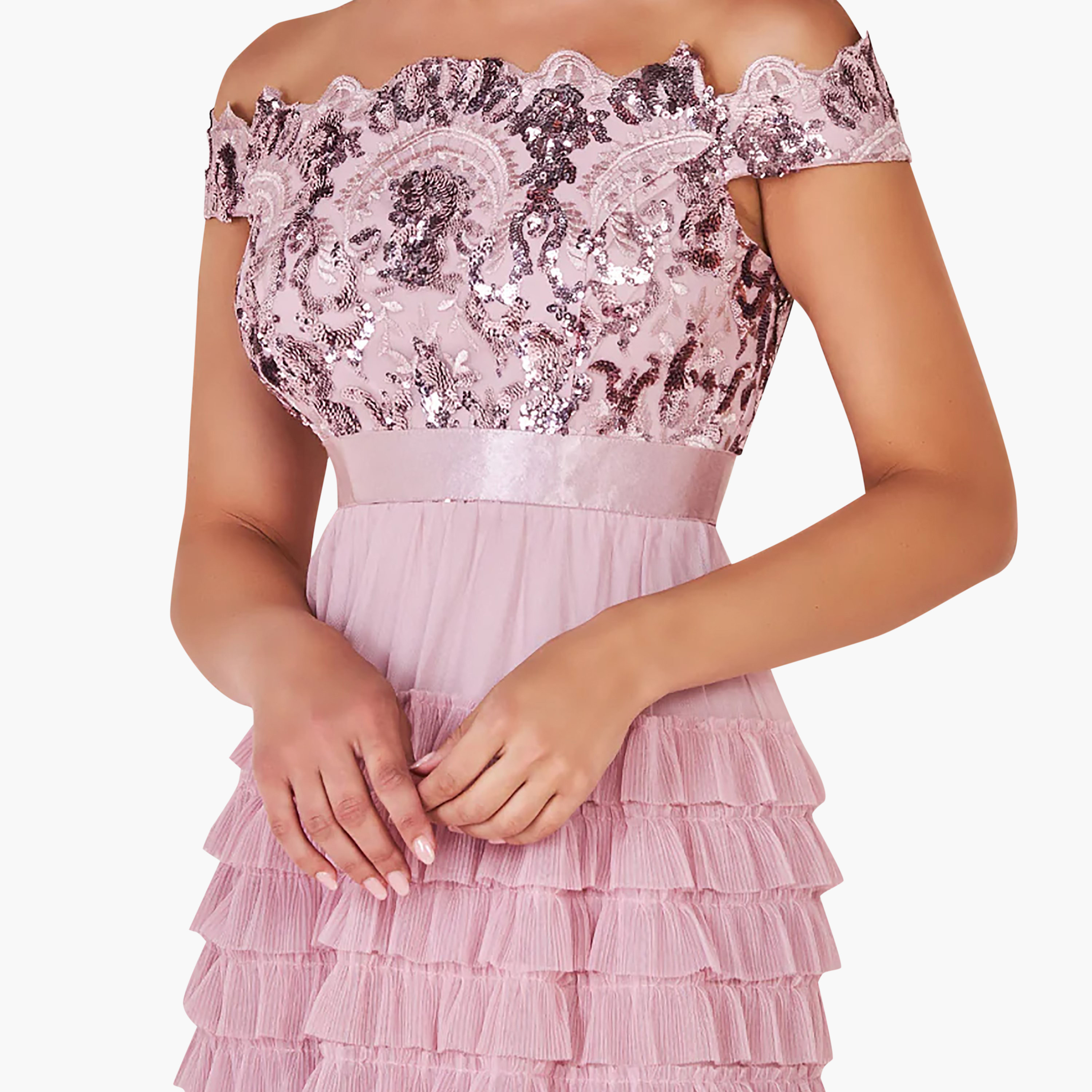 Goddiva Sequins Bardot Neck Off Shoulder Maxi Dress-women-clothing-dresses-image-3