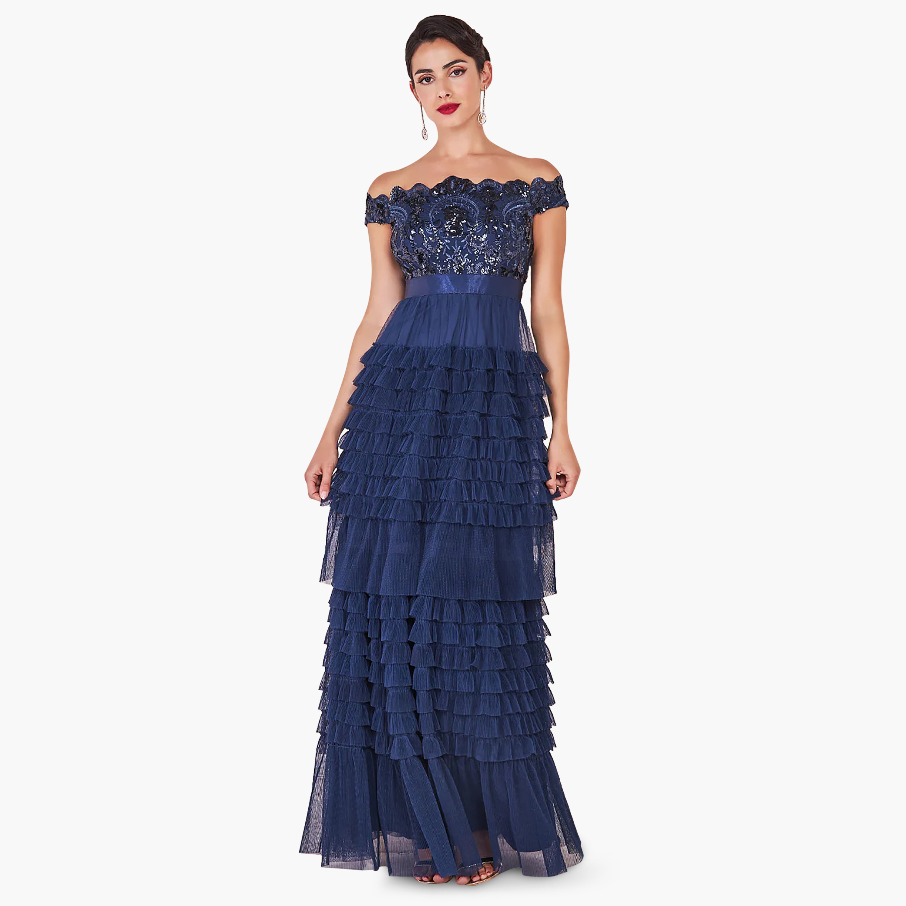Goddiva Sequins Bardot Neck Off Shoulder Maxi Dress-women-clothing-dresses-image-4