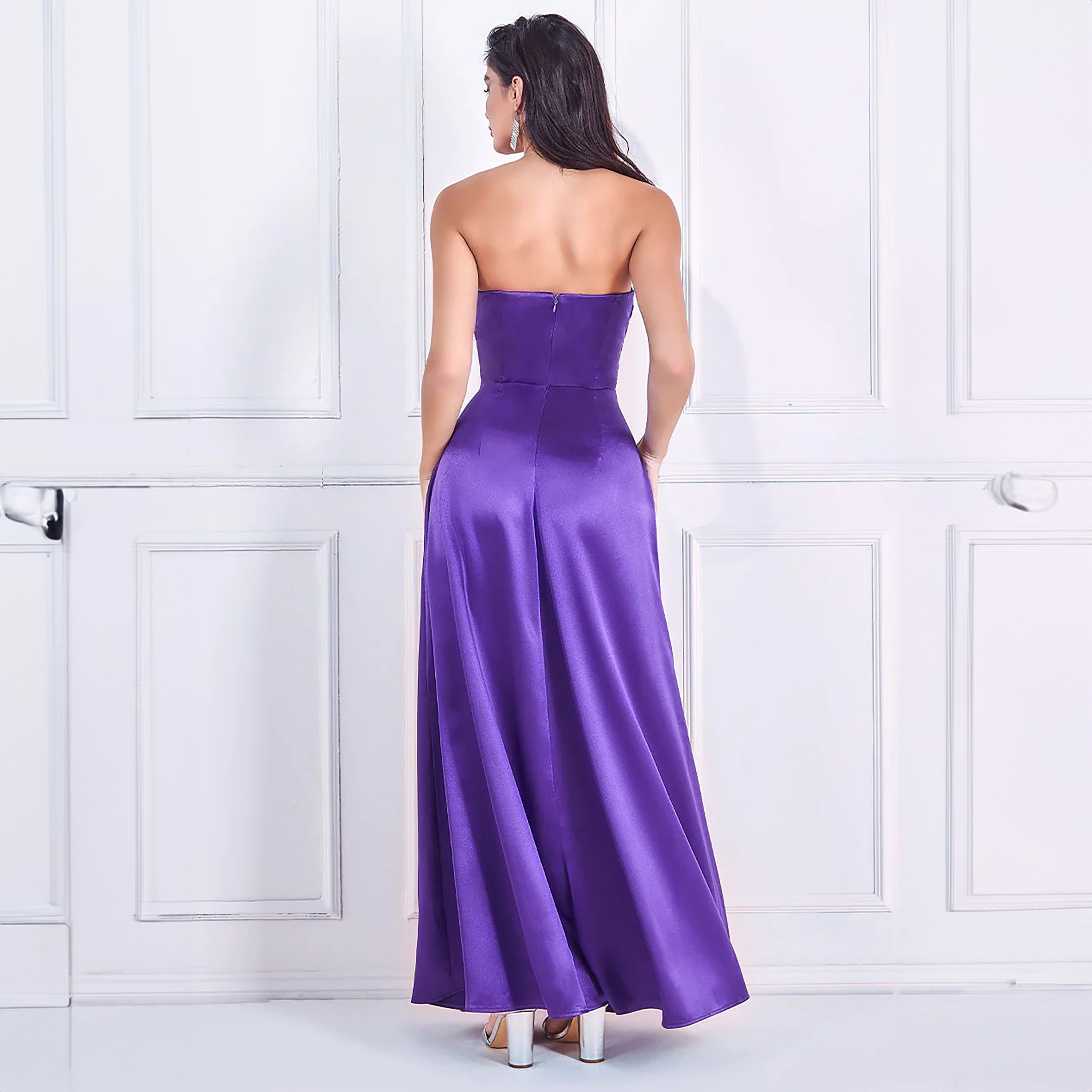 Goddiva Plain Front Slit Bandeau Maxi Dress-women-clothing-dresses-image-4