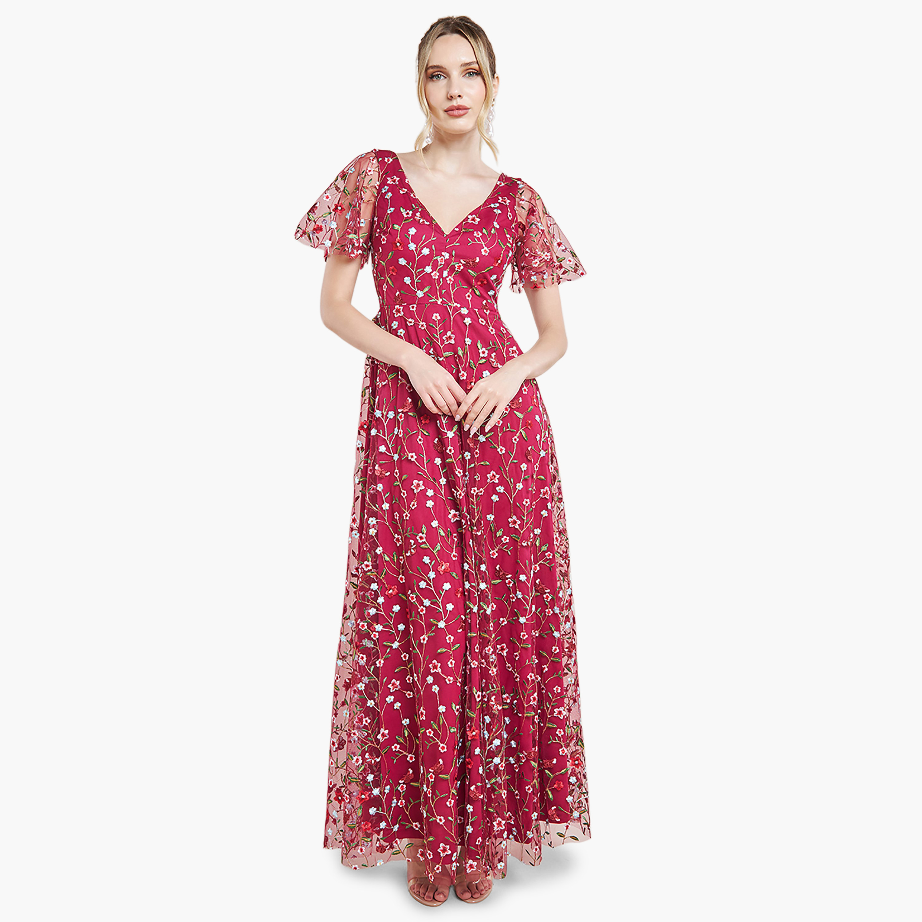 Goddiva Floral Embroidered V-Neck Maxi Dress-women-clothing-dresses-image-1