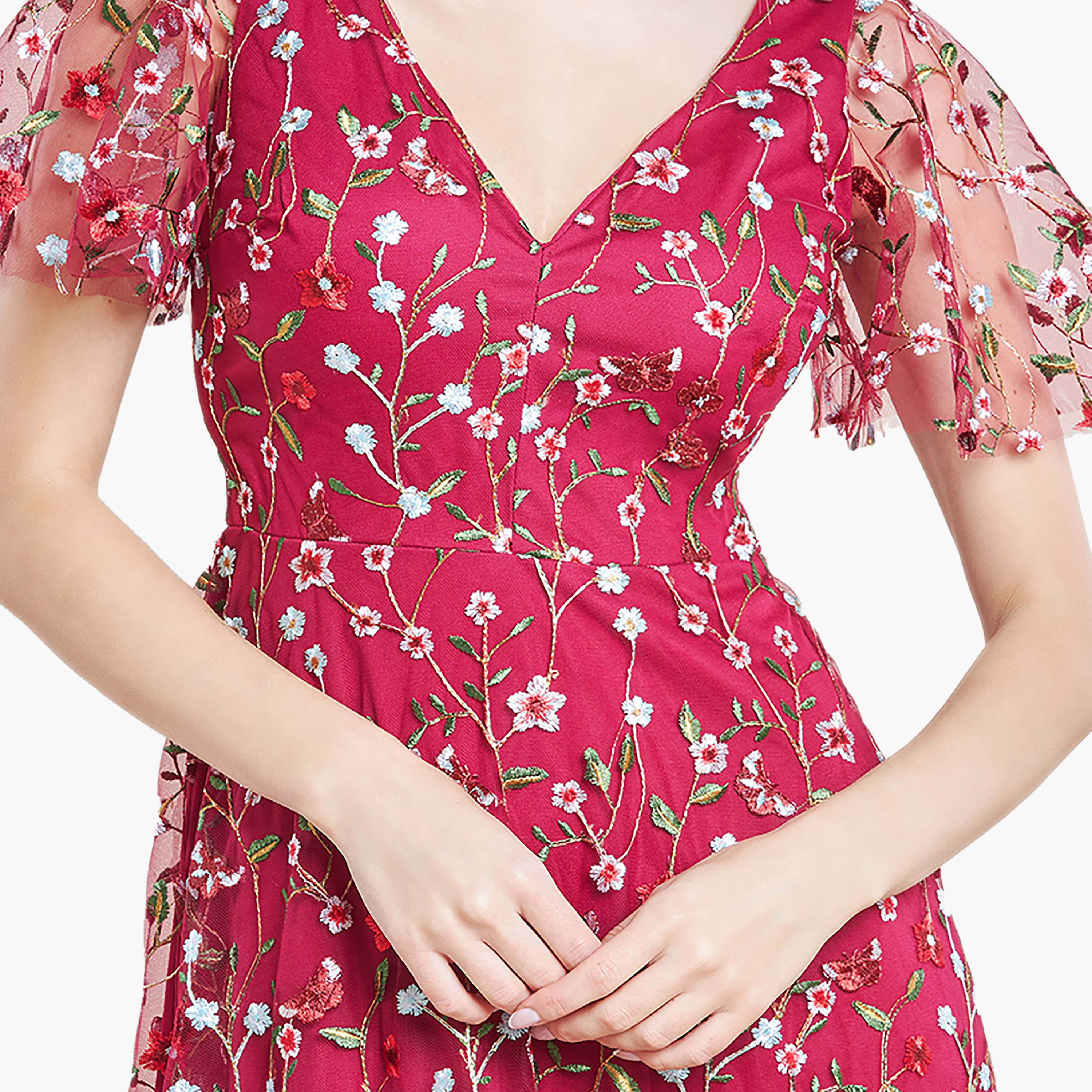 فستان ماكسي برقبة على شكل وى مع مطرز بالزهور من جوديفا-women-clothing-dresses-image-3
