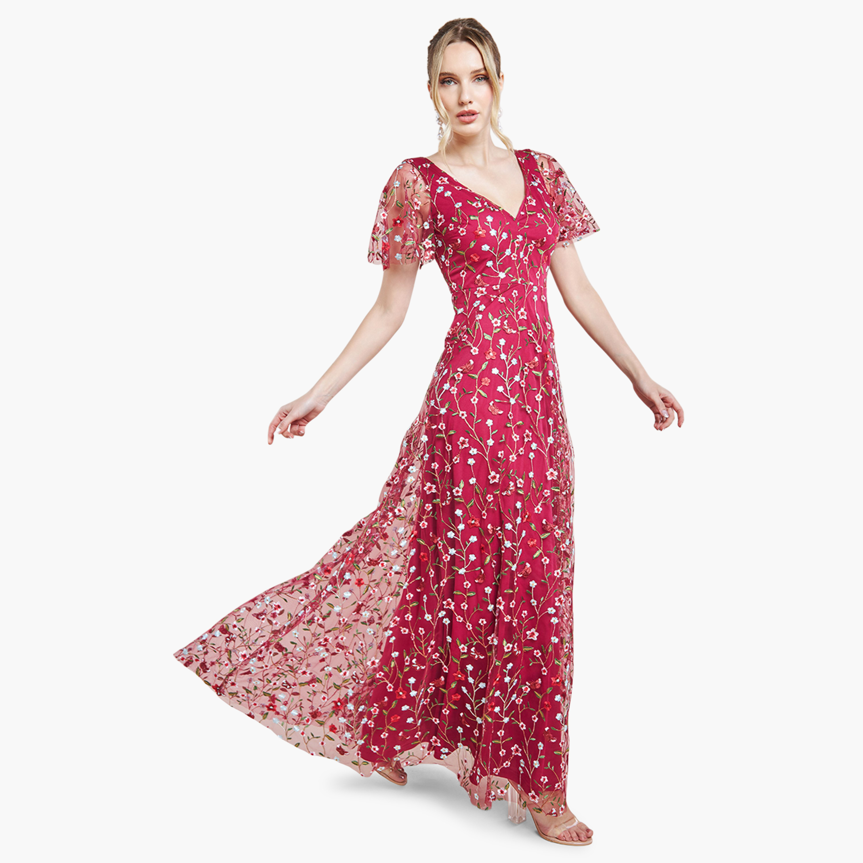 فستان ماكسي برقبة على شكل وى مع مطرز بالزهور من جوديفا-women-clothing-dresses-image-4