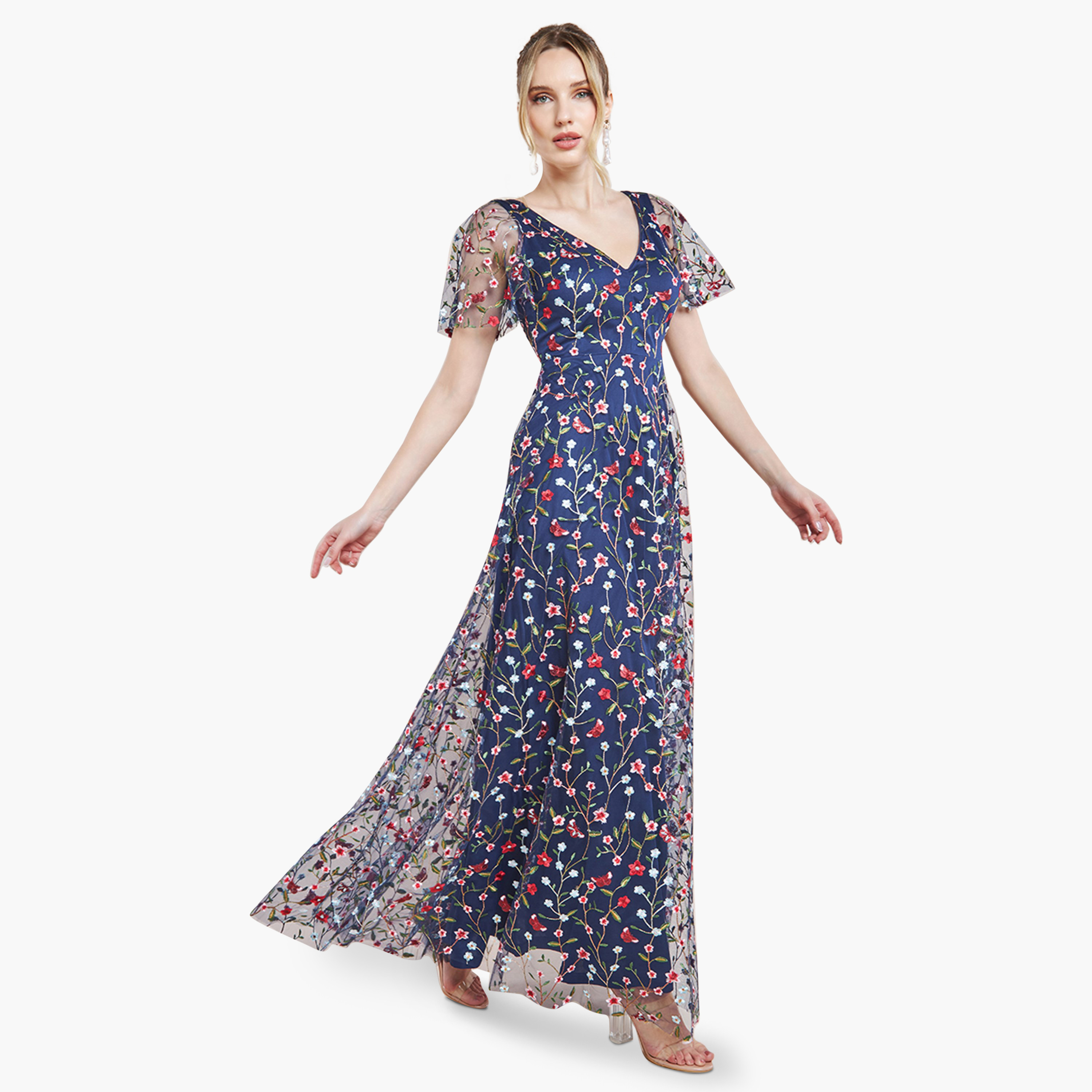 فستان ماكسي برقبة على شكل وى مع مطرز بالزهور من جوديفا-women-clothing-dresses-image-8