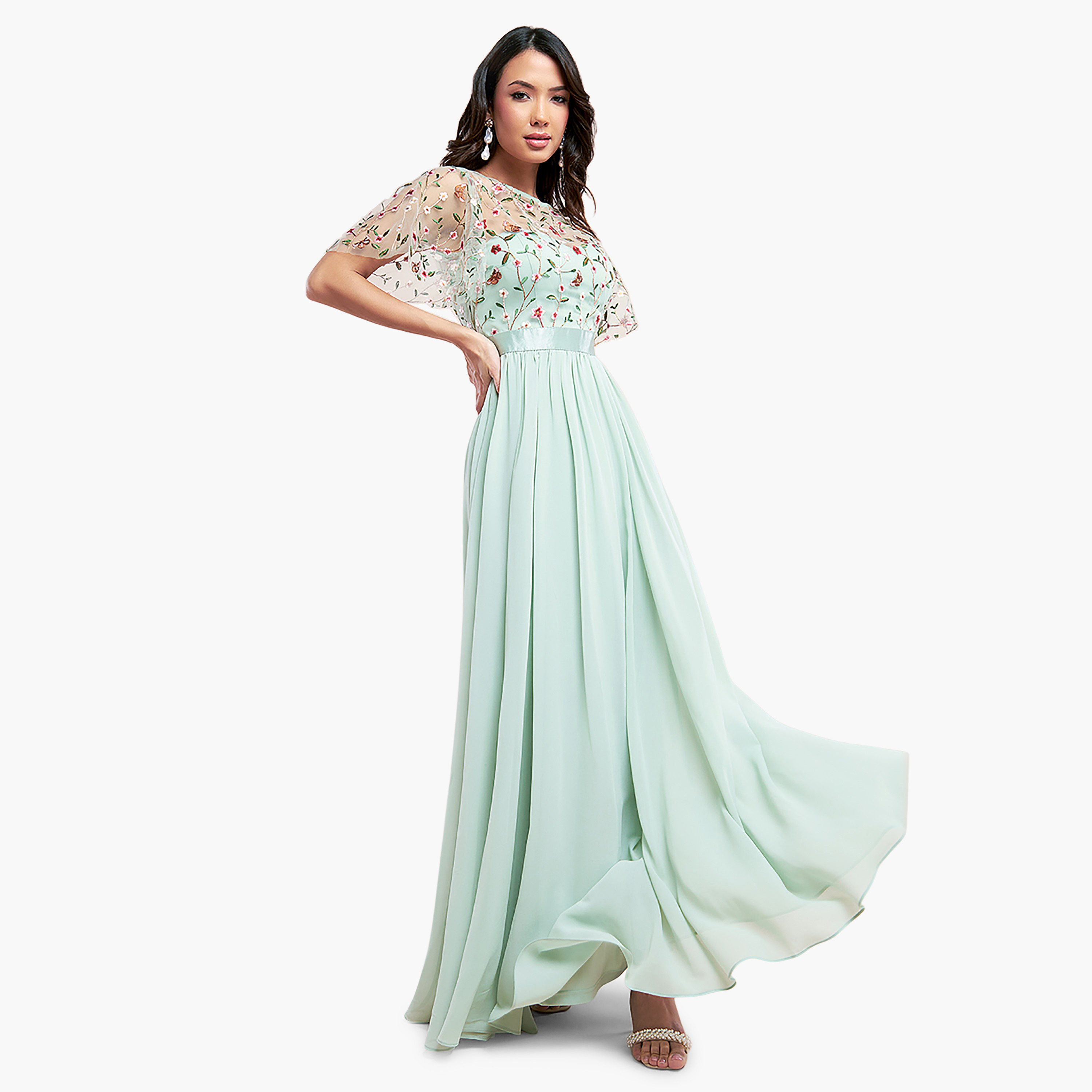 Goddiva Embroidered Round Neck Pleated Maxi Dress-women-clothing-dresses-image-1