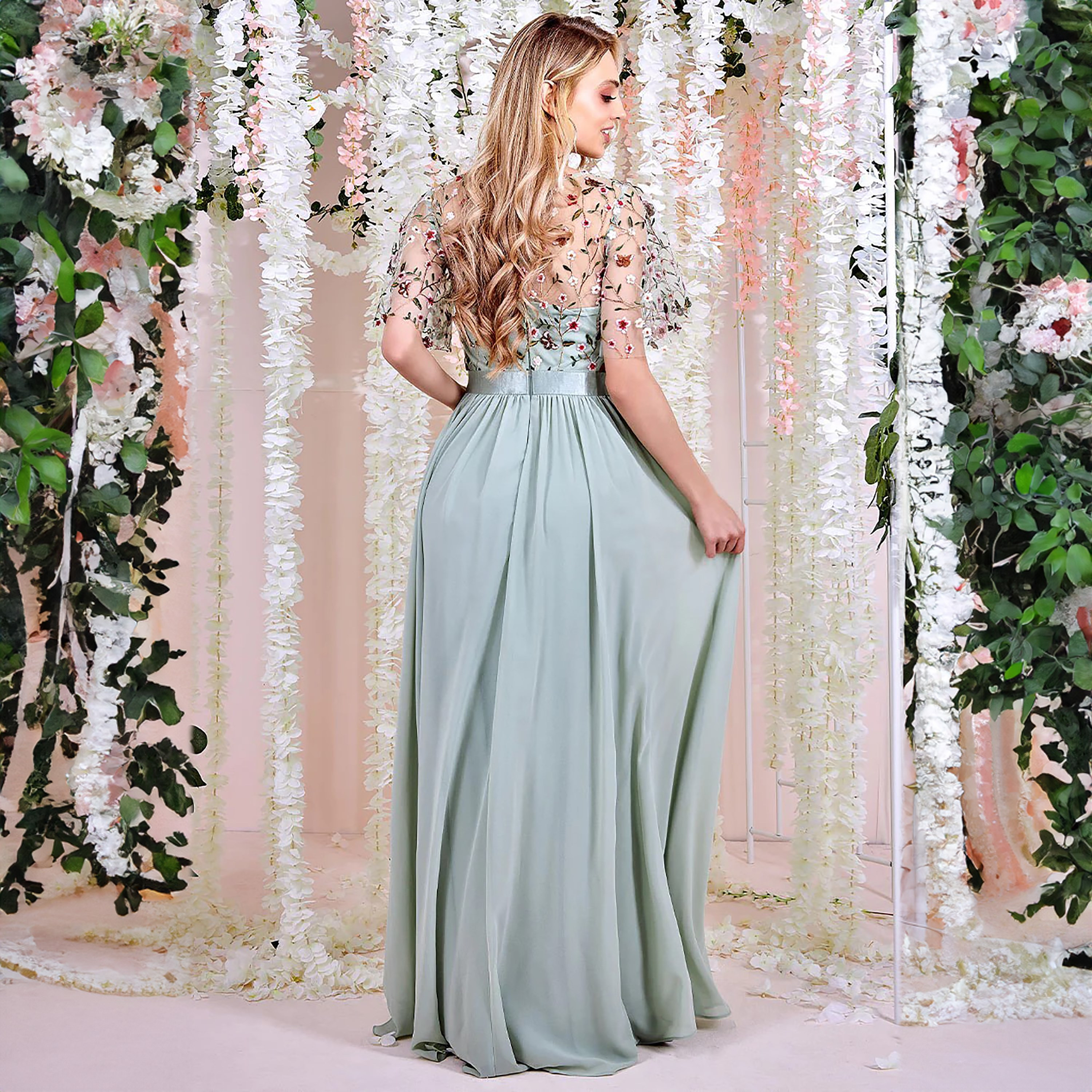 Goddiva Embroidered Round Neck Pleated Maxi Dress-women-clothing-dresses-image-4