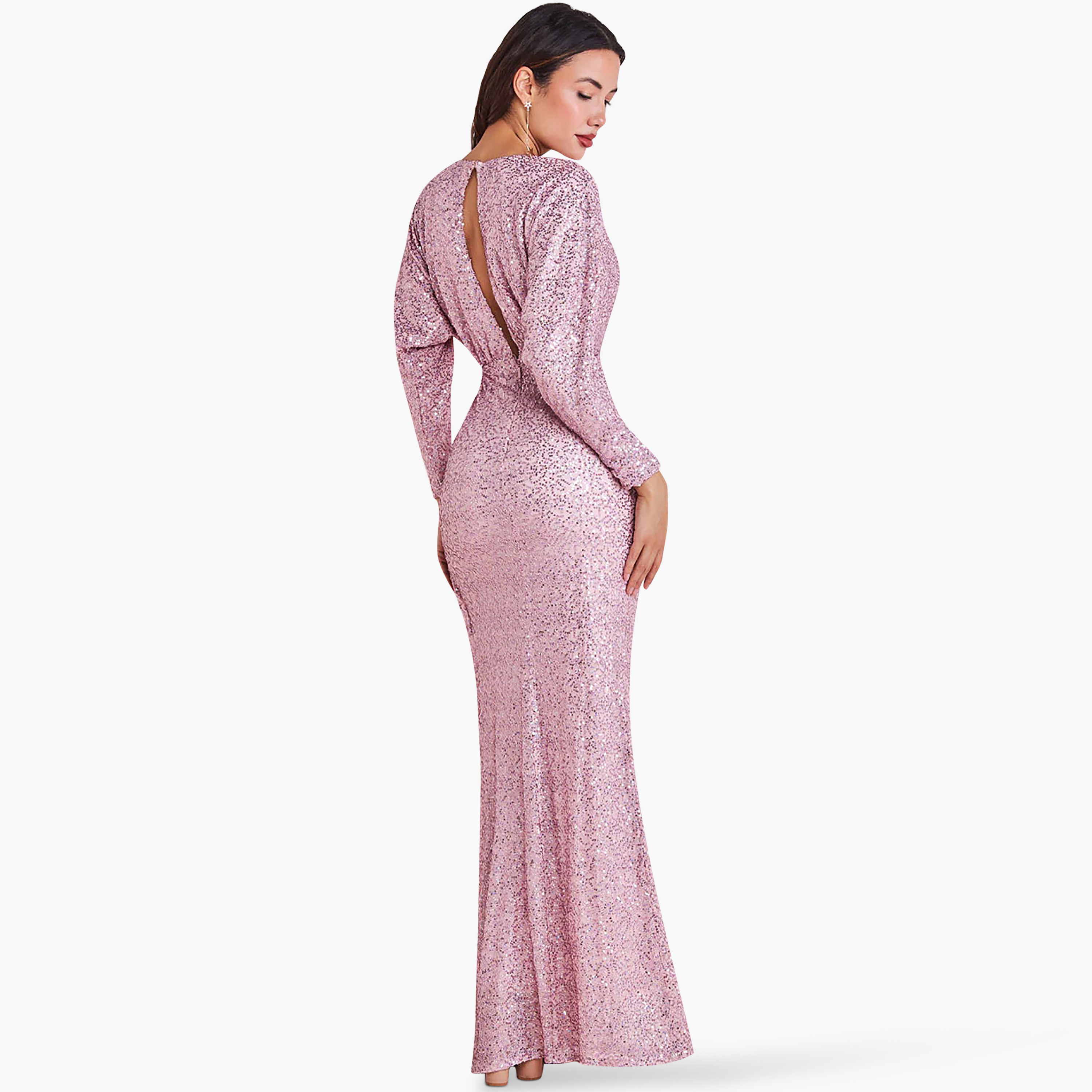 Goddiva plunge embellished sequin mini dress with long sleeves in rose pink best sale