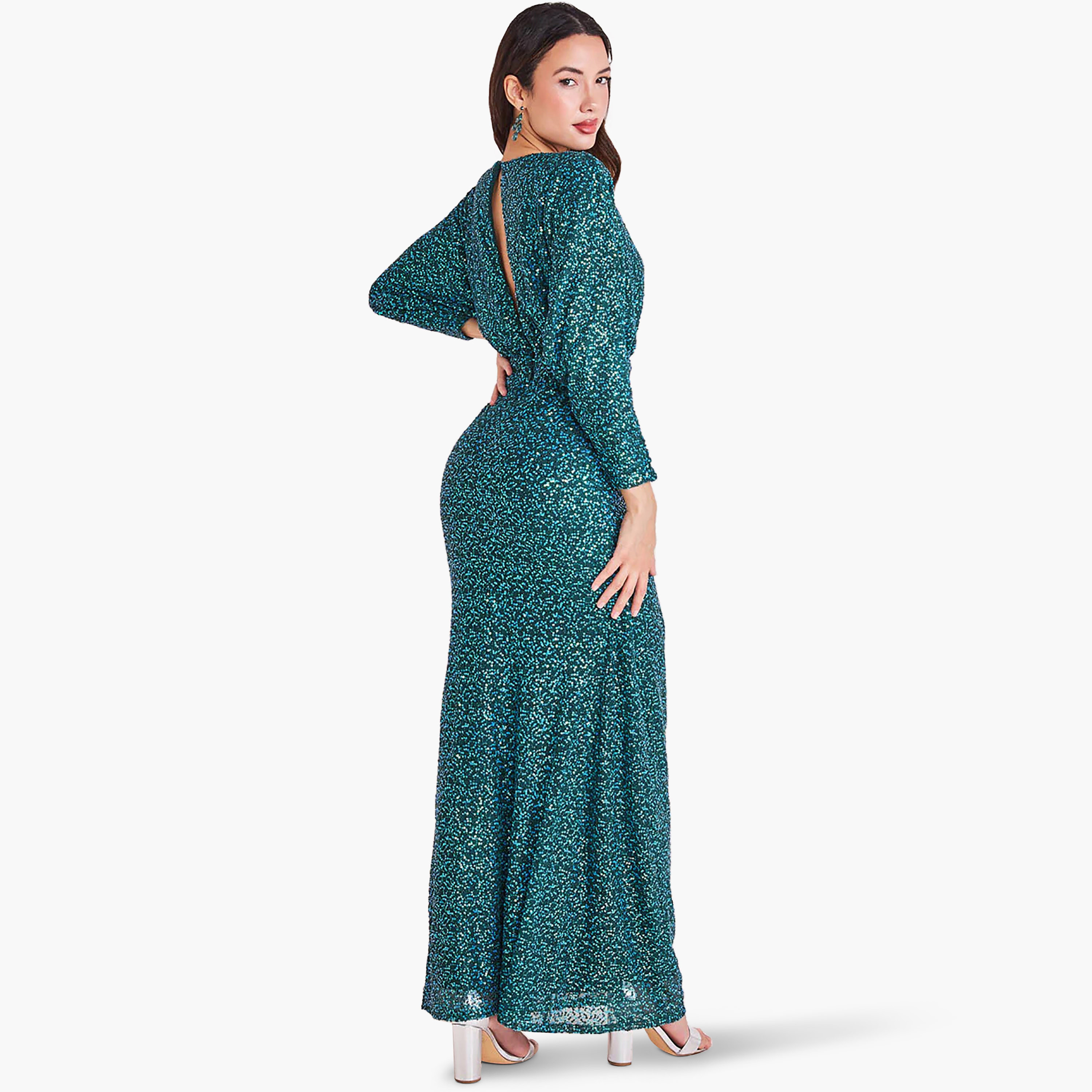 Goddiva Sequins Plunge Neck Maxi Dress-women-clothing-dresses-image-2