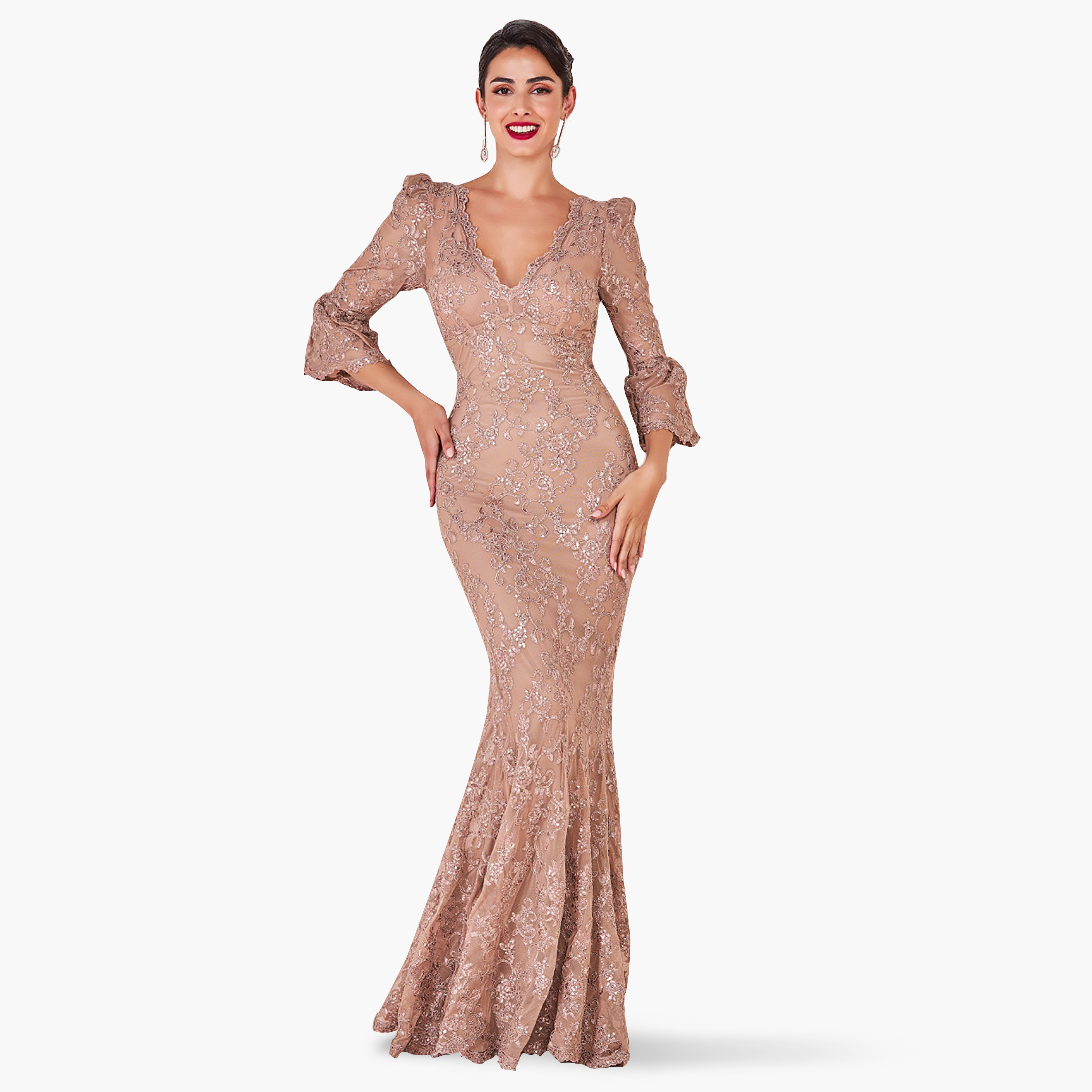 Goddiva Sequins V-Neck Bodycon Maxi Dress-women-clothing-dresses-image-1