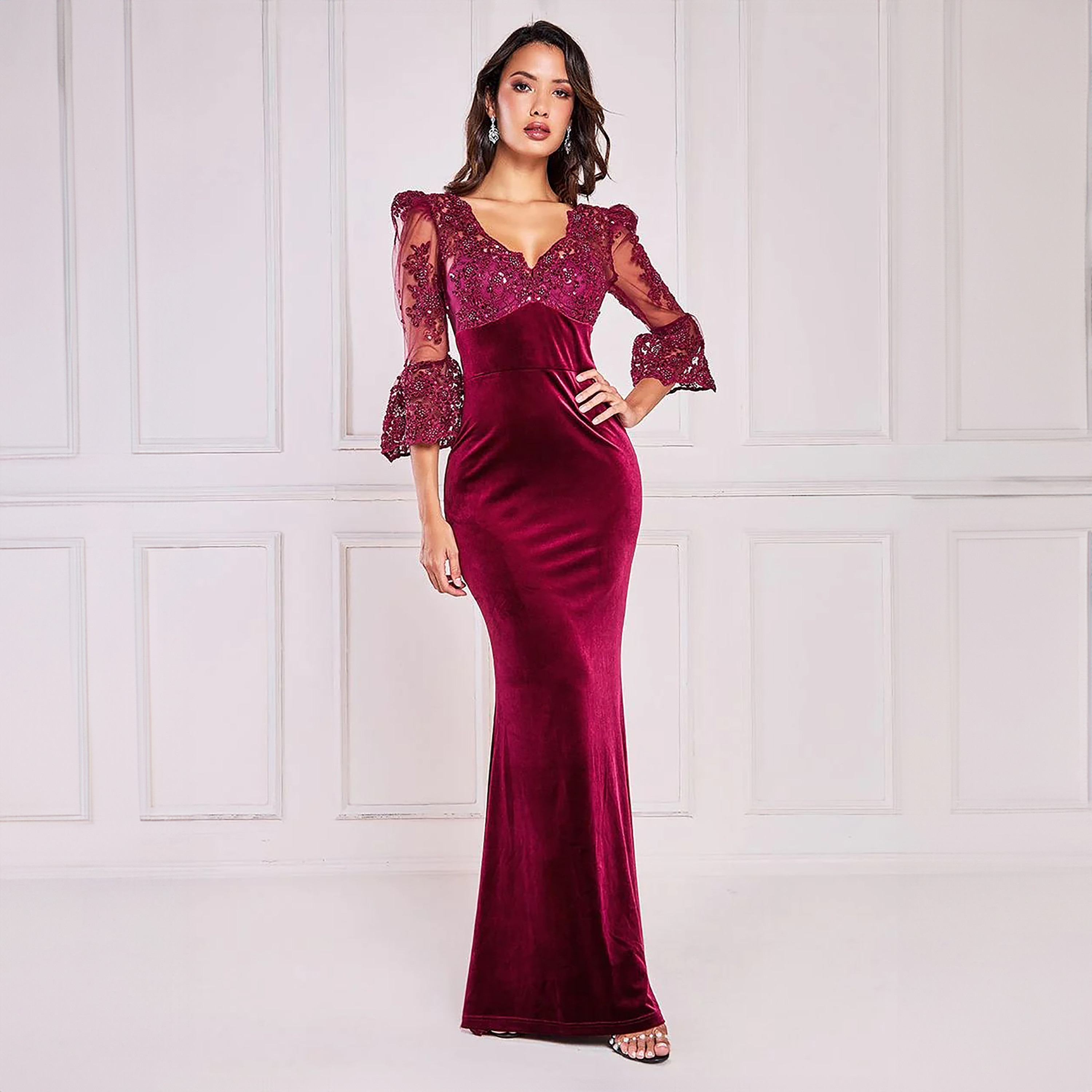 Goddiva Sequins V-Neck Bodycon Maxi Dress-women-clothing-dresses-image-1