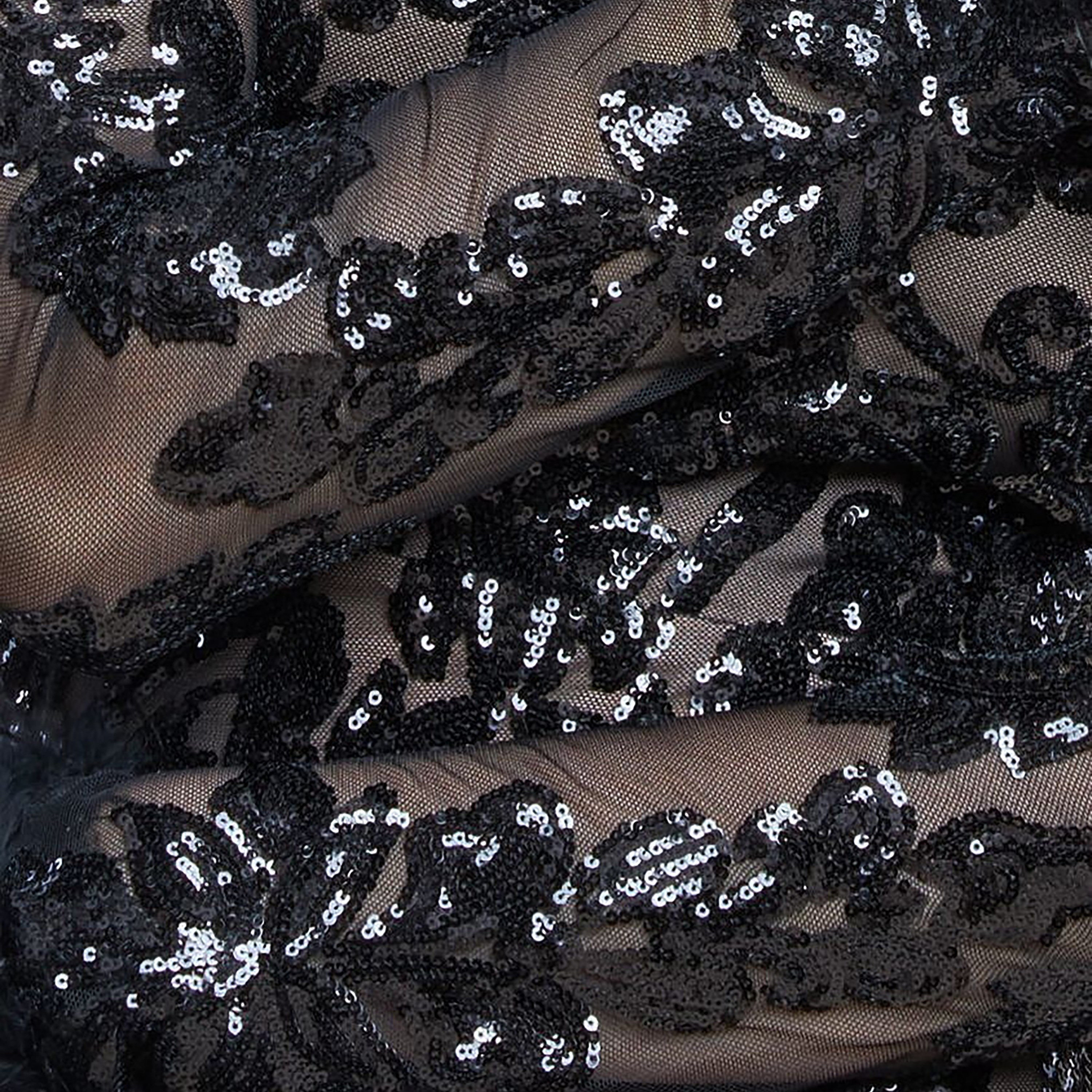 Goddiva Baroque-Inspired Gold Sequin High Neck Faux Fur Cuffs Sleeves Evening Women's Gown-women-clothing-dresses-image-8