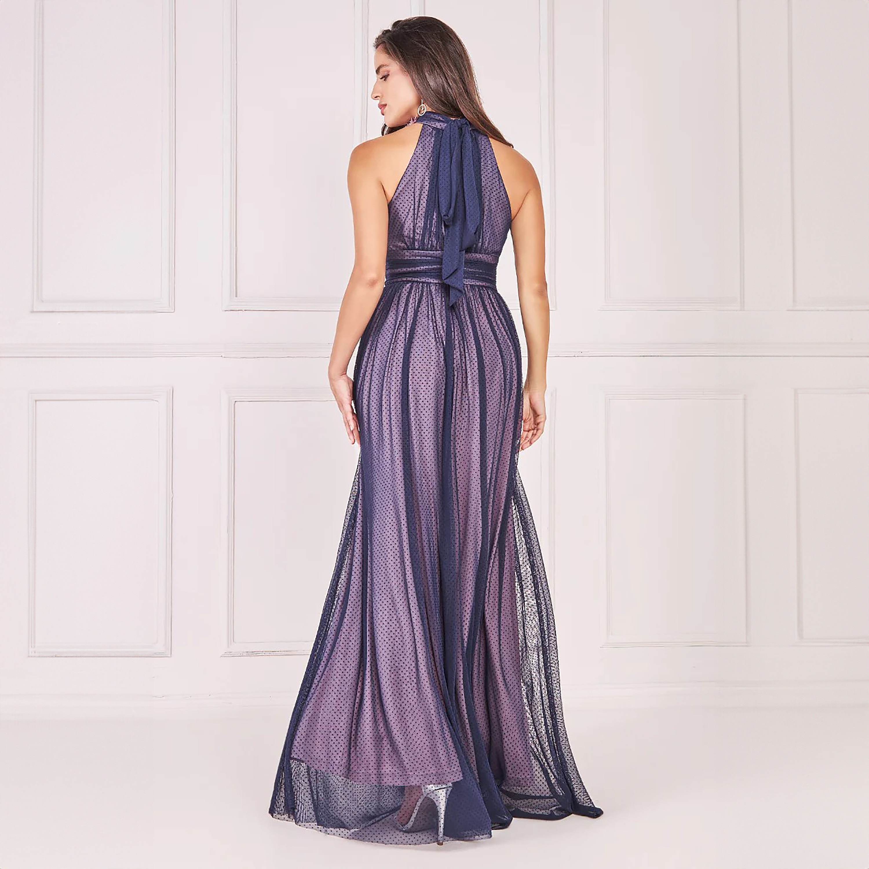 Goddiva Dobby Mesh Halter Neck Maxi Dress-women-clothing-dresses-image-4