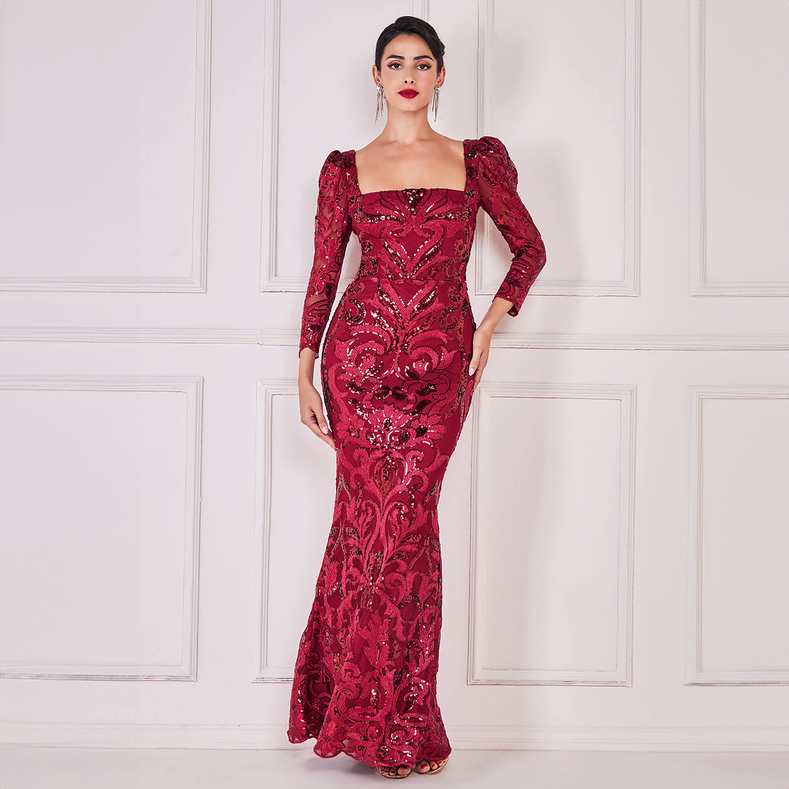 فستان بوديكون ماكسي برقبة مربعة مع سكوینس من جوديفا-women-clothing-dresses-image-5