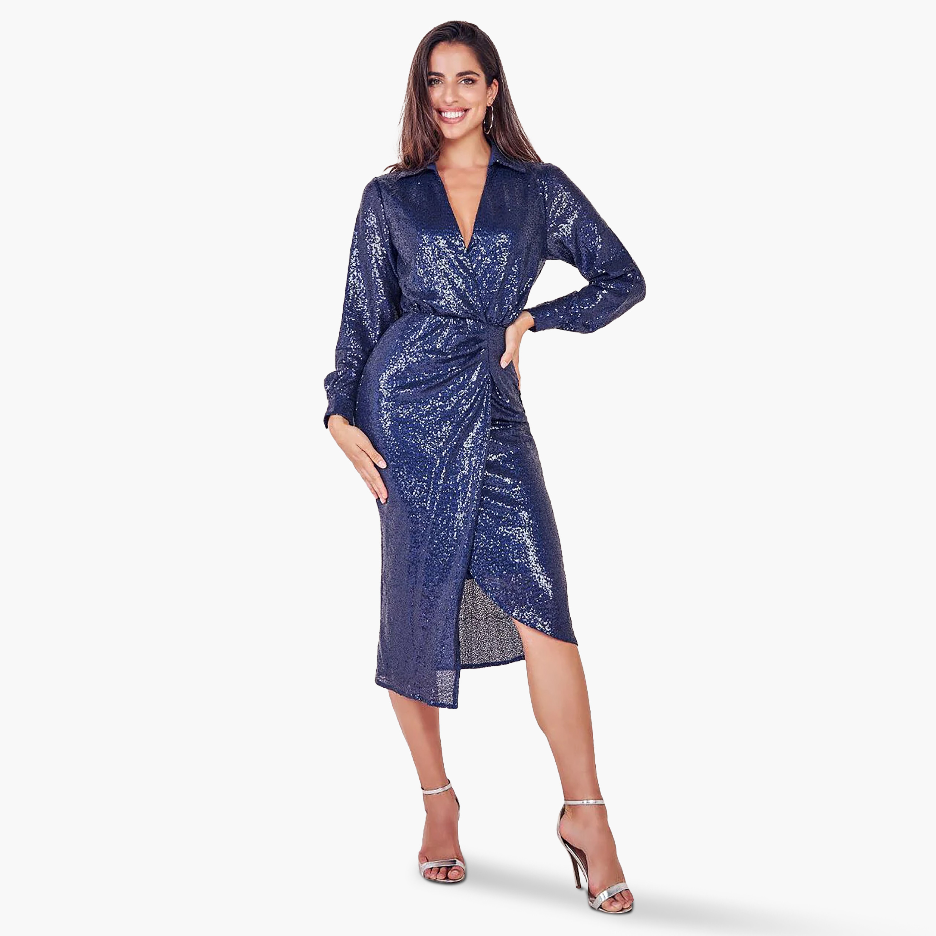 فستان قميص ميدي بياقة وفتحة أمامية مع سكوينس من جوديفا-women-clothing-dresses-image-1