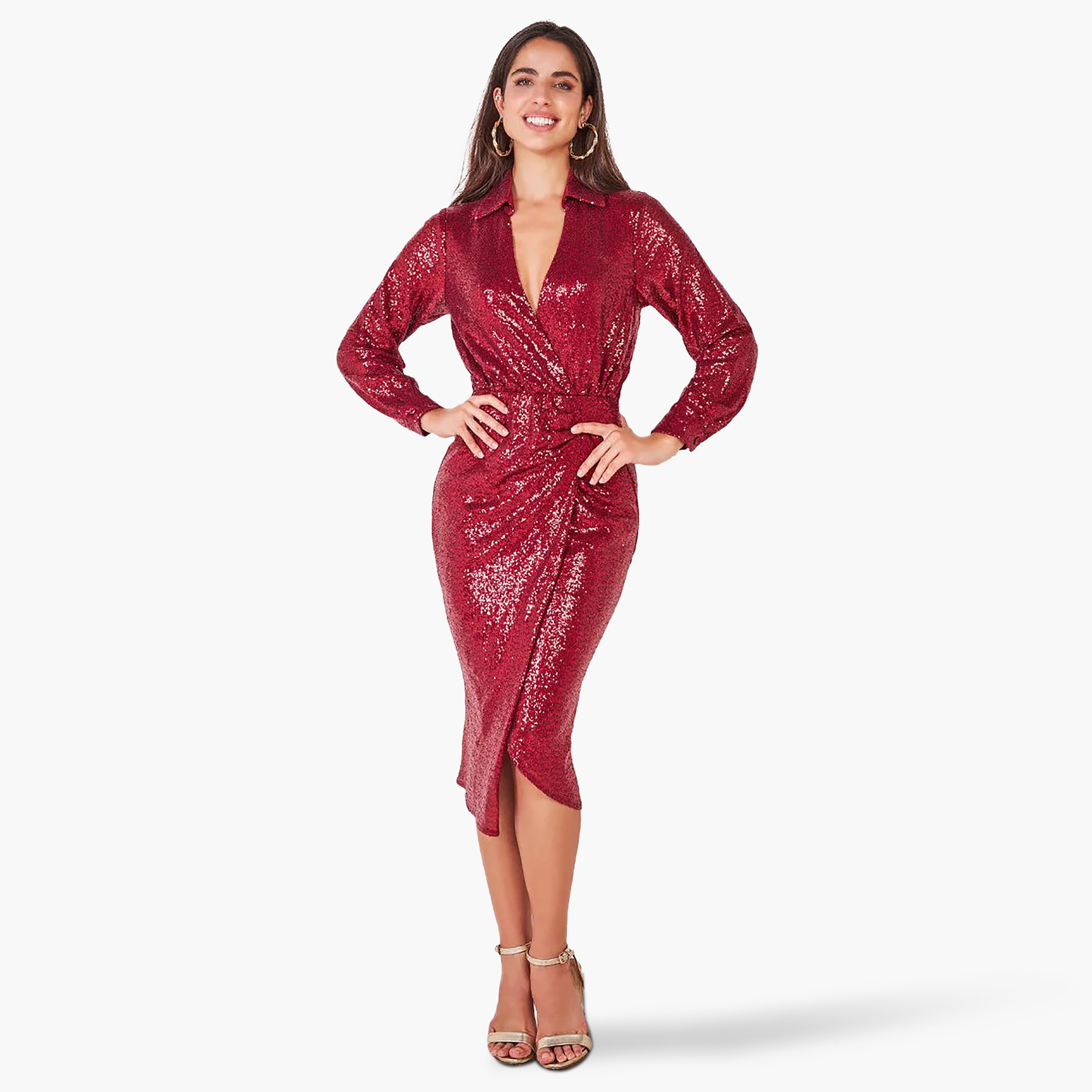فستان قميص ميدي بياقة وفتحة أمامية مع سكوينس من جوديفا-women-clothing-dresses-image-8