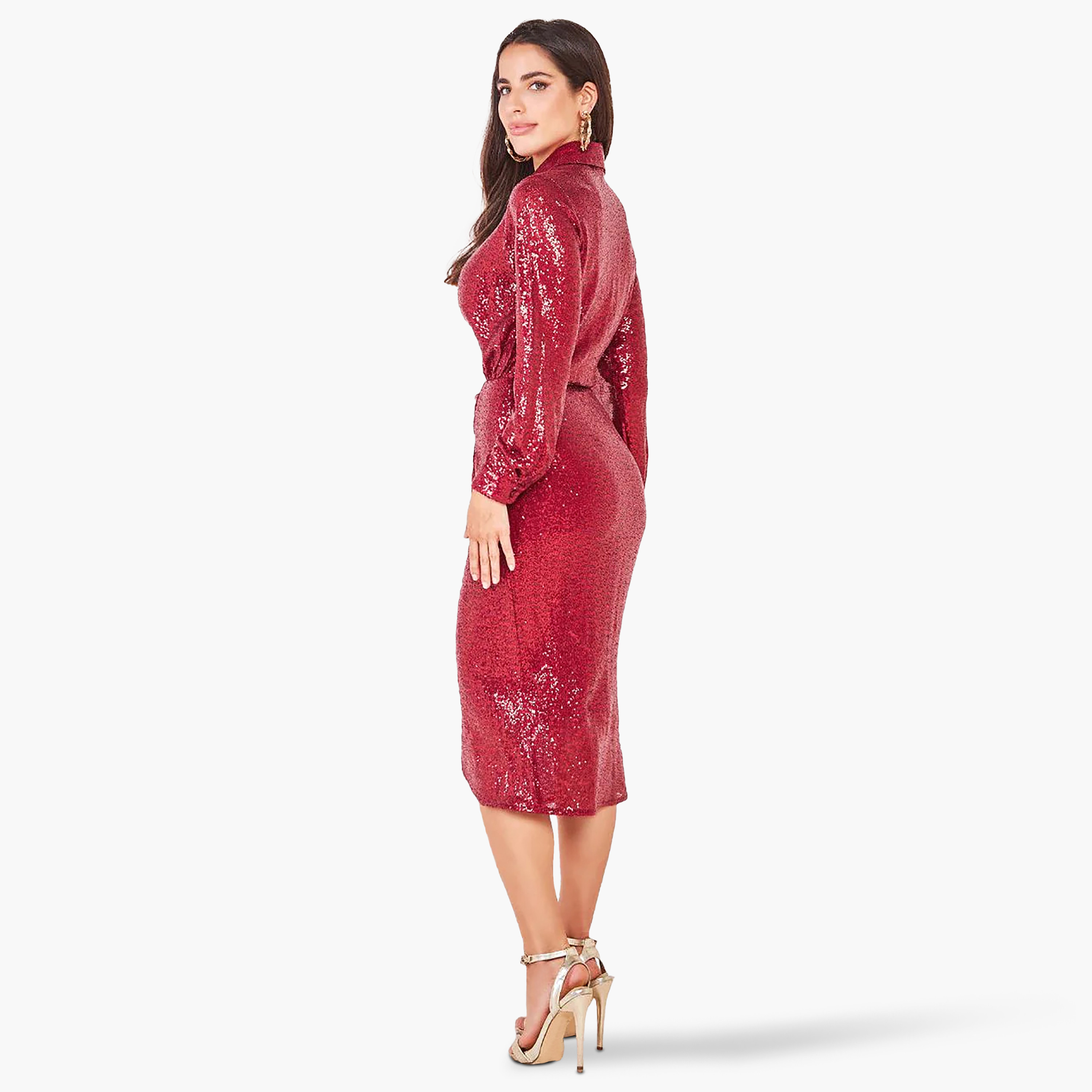 فستان قميص ميدي بياقة وفتحة أمامية مع سكوينس من جوديفا-women-clothing-dresses-image-9
