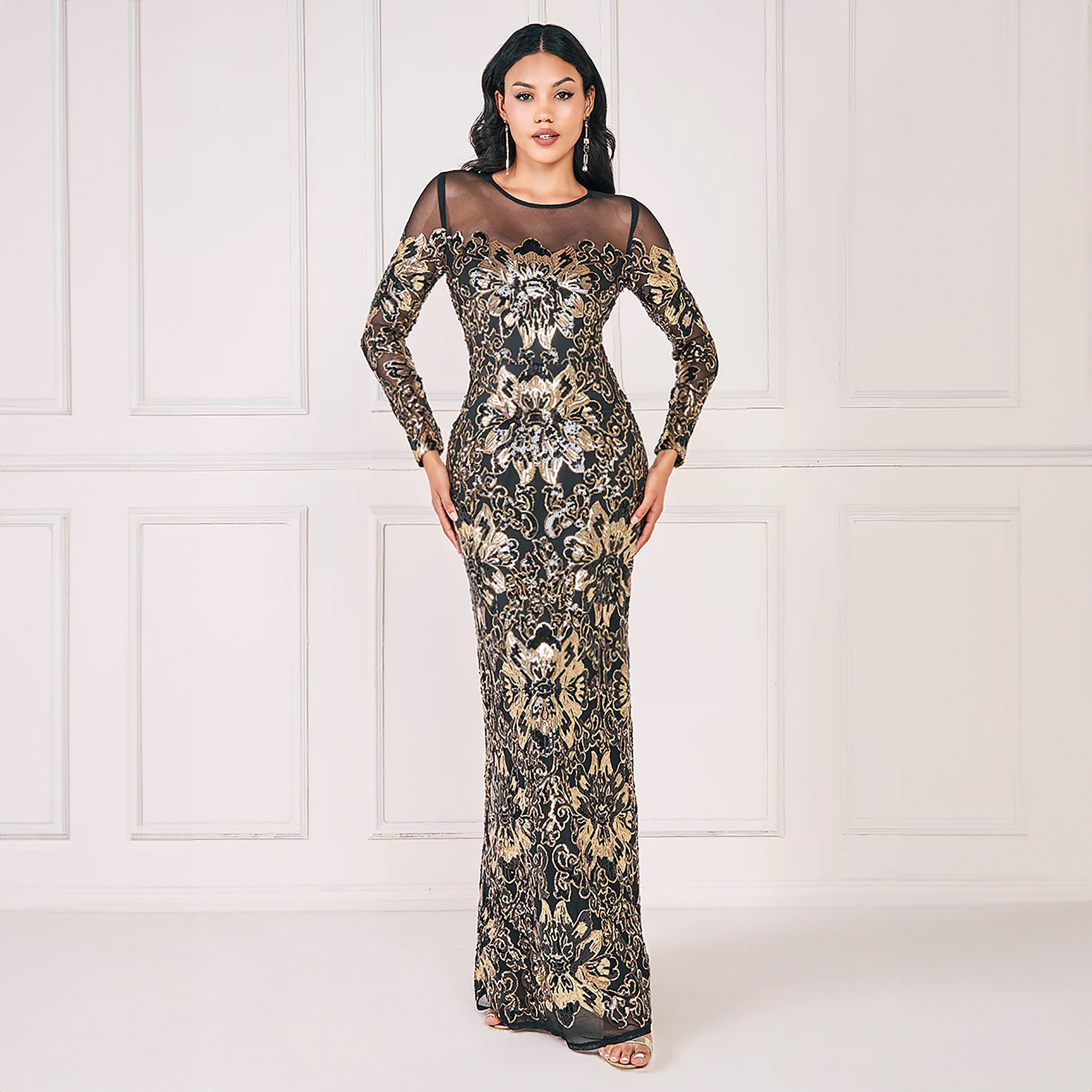 فستان بوديكون ماكسي برقبة دائرية مع سكوینس من جوديفا-women-clothing-dresses-image-1
