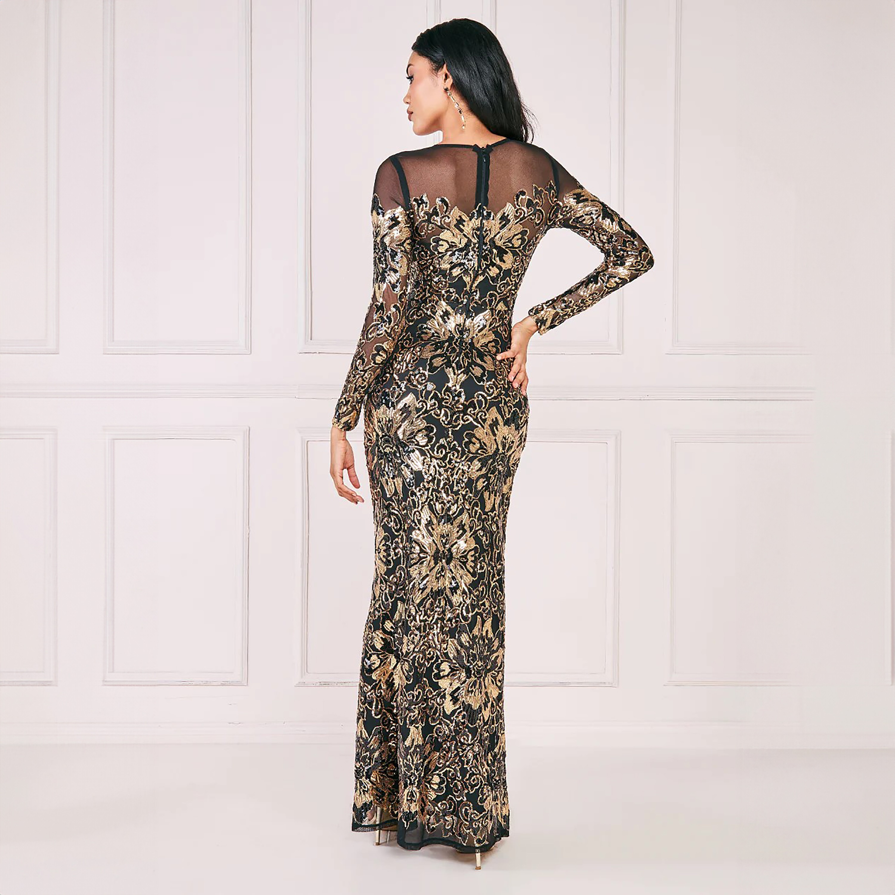Goddiva Sequins Round Neck Bodycon Maxi Dress-women-clothing-dresses-image-4