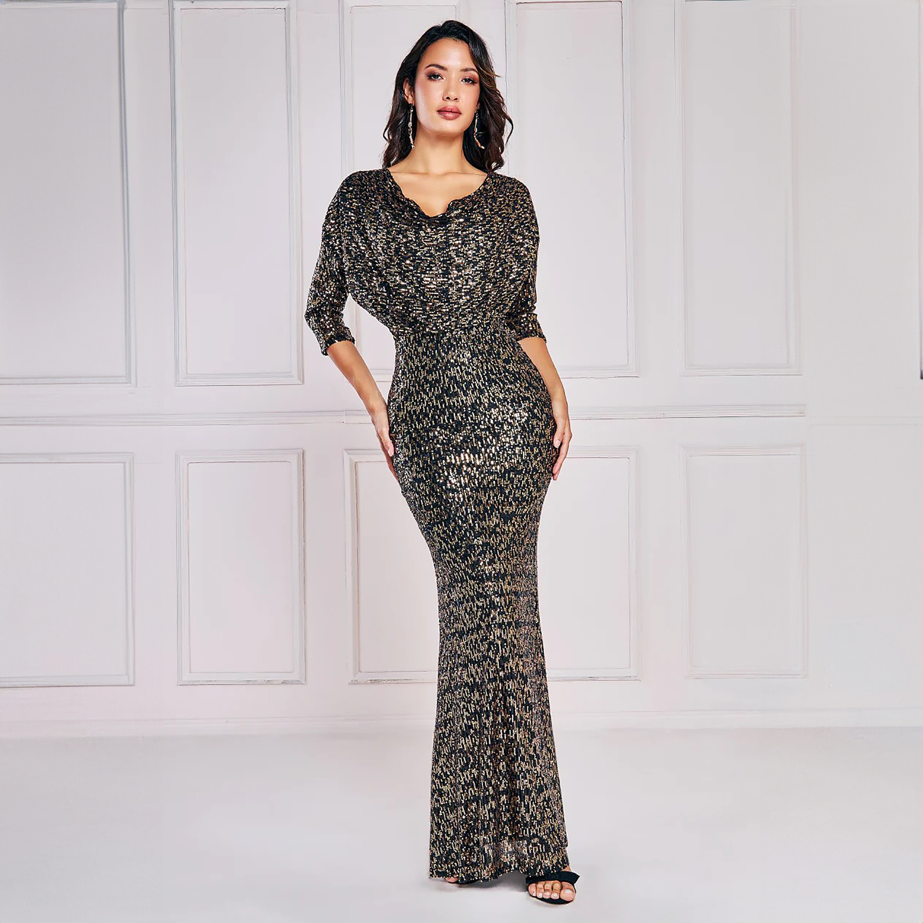 Goddiva Sequins Cowl Neck Bodycon Maxi Dress-women-clothing-dresses-image-1