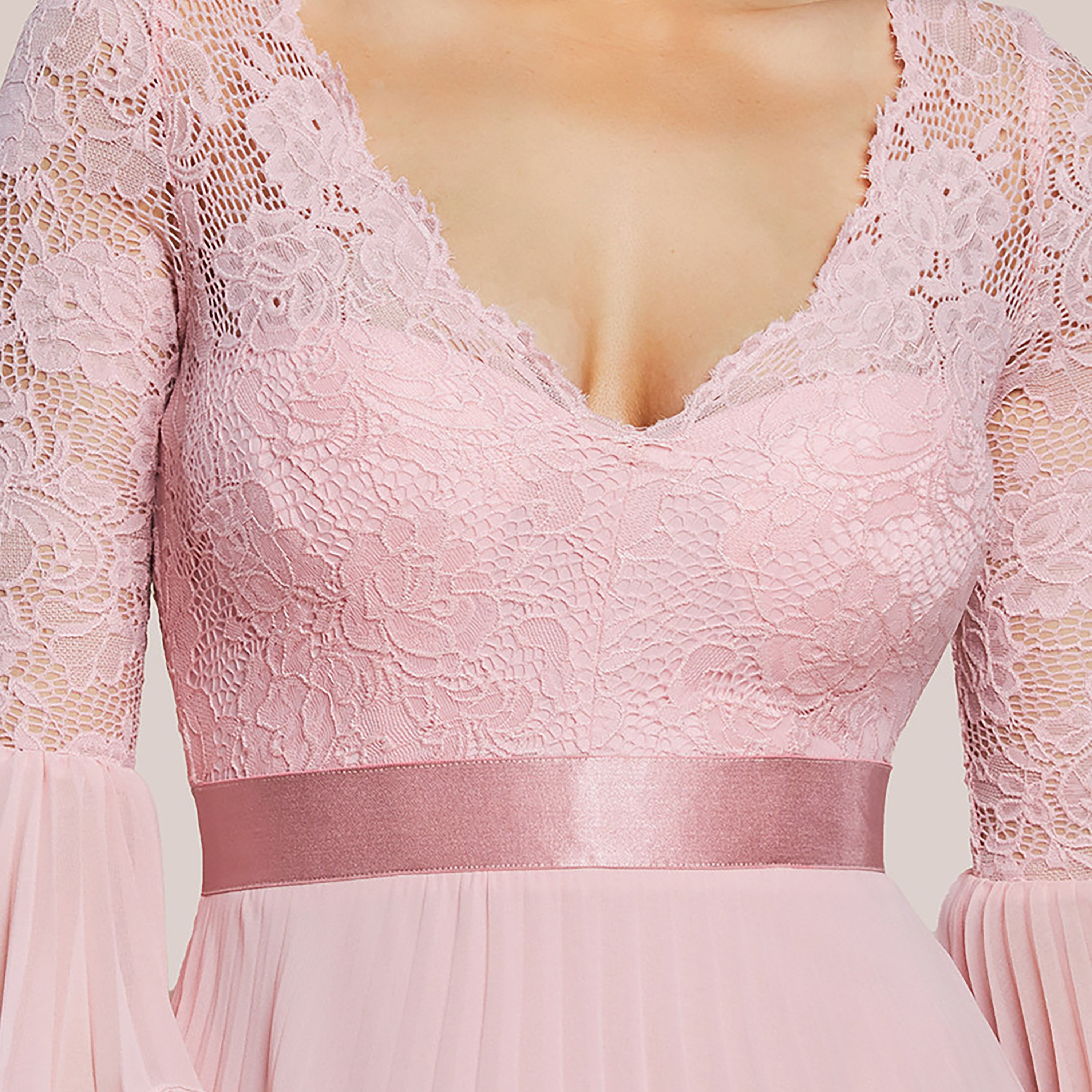 فستان سهرة نسائي ماكسي بقصة إمبراطورية وشيفون مطوي وأكمام جرس من جوديفا-women-clothing-dresses-image-2
