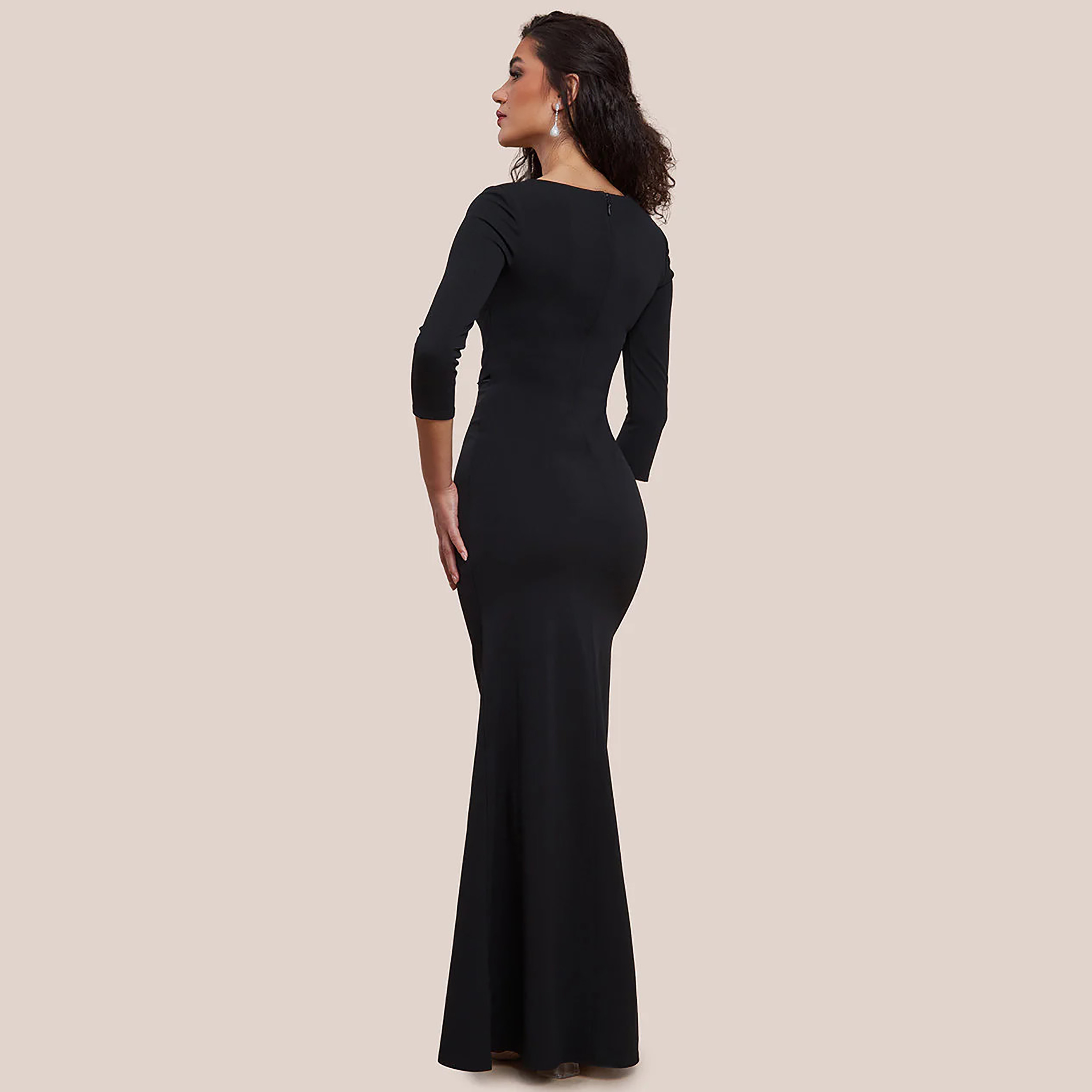 Goddiva Black Rhinestone-Embellished Asymmetric Neckline Evening Women's Mermaid Gown-women-clothing-dresses-image-3