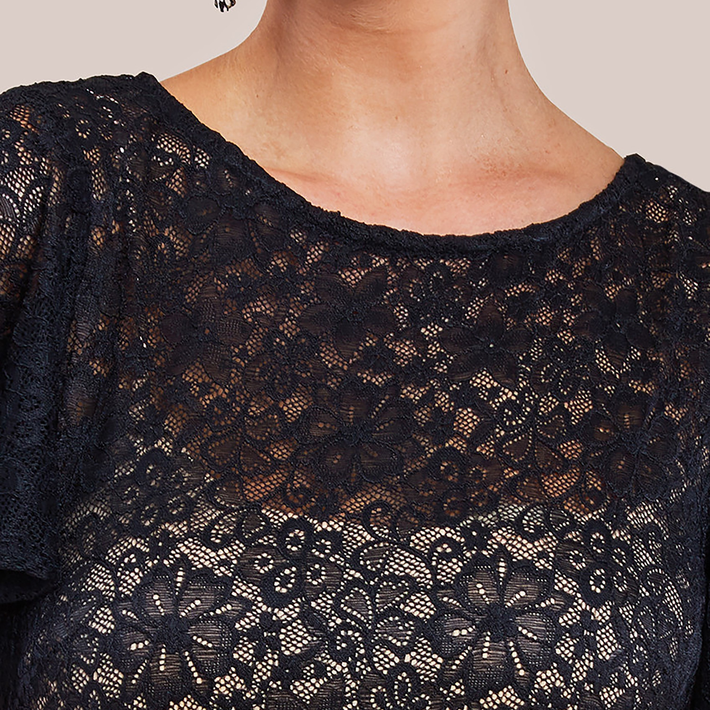 Goddiva Floral Lace Flutter Sleeves Black Women's Evening Midi Dress-women-clothing-dresses-image-2