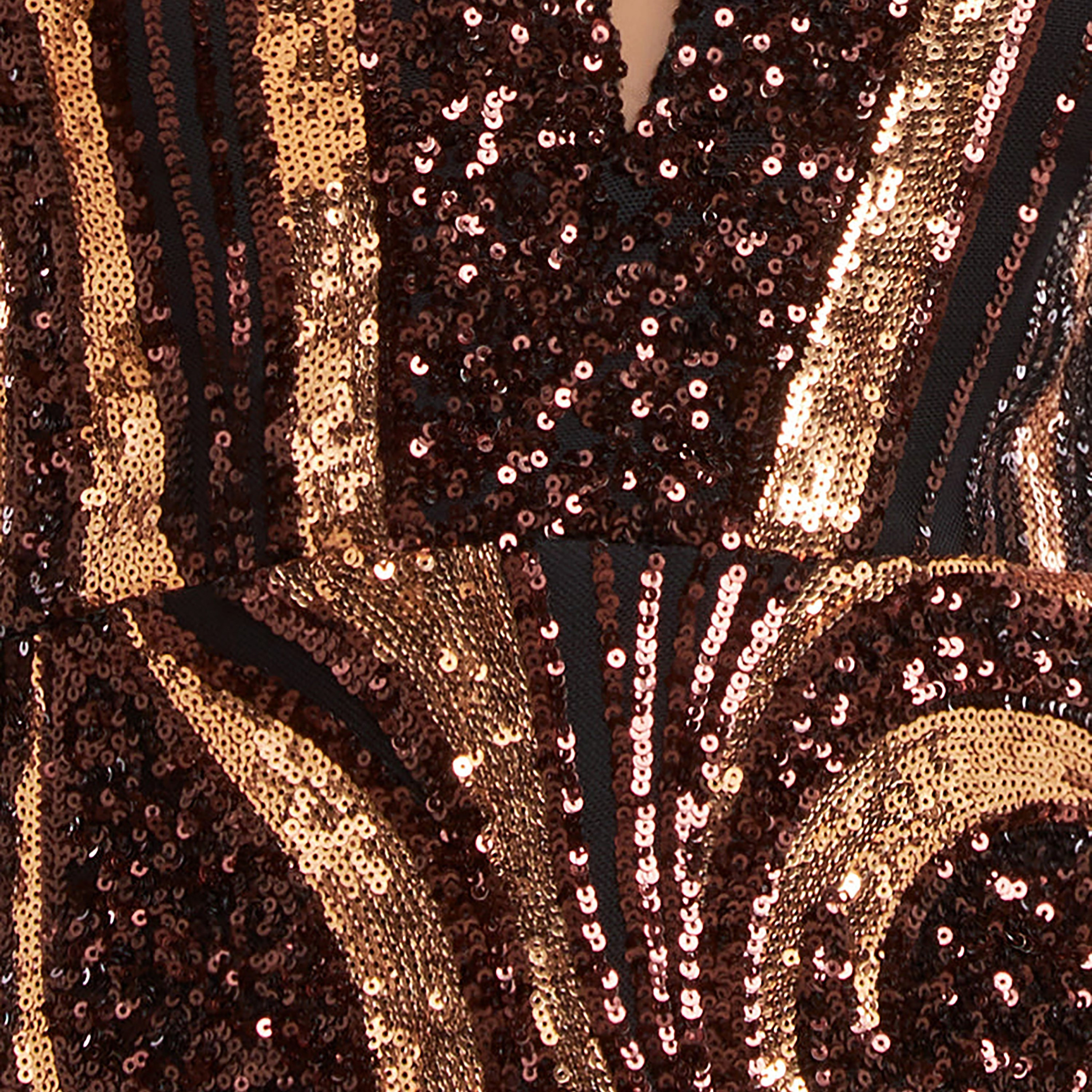 Goddiva Bronze Swirl Pattern Sequins Strapless Sweetheart Neckline Evening Women's Gown-women-clothing-dresses-image-3