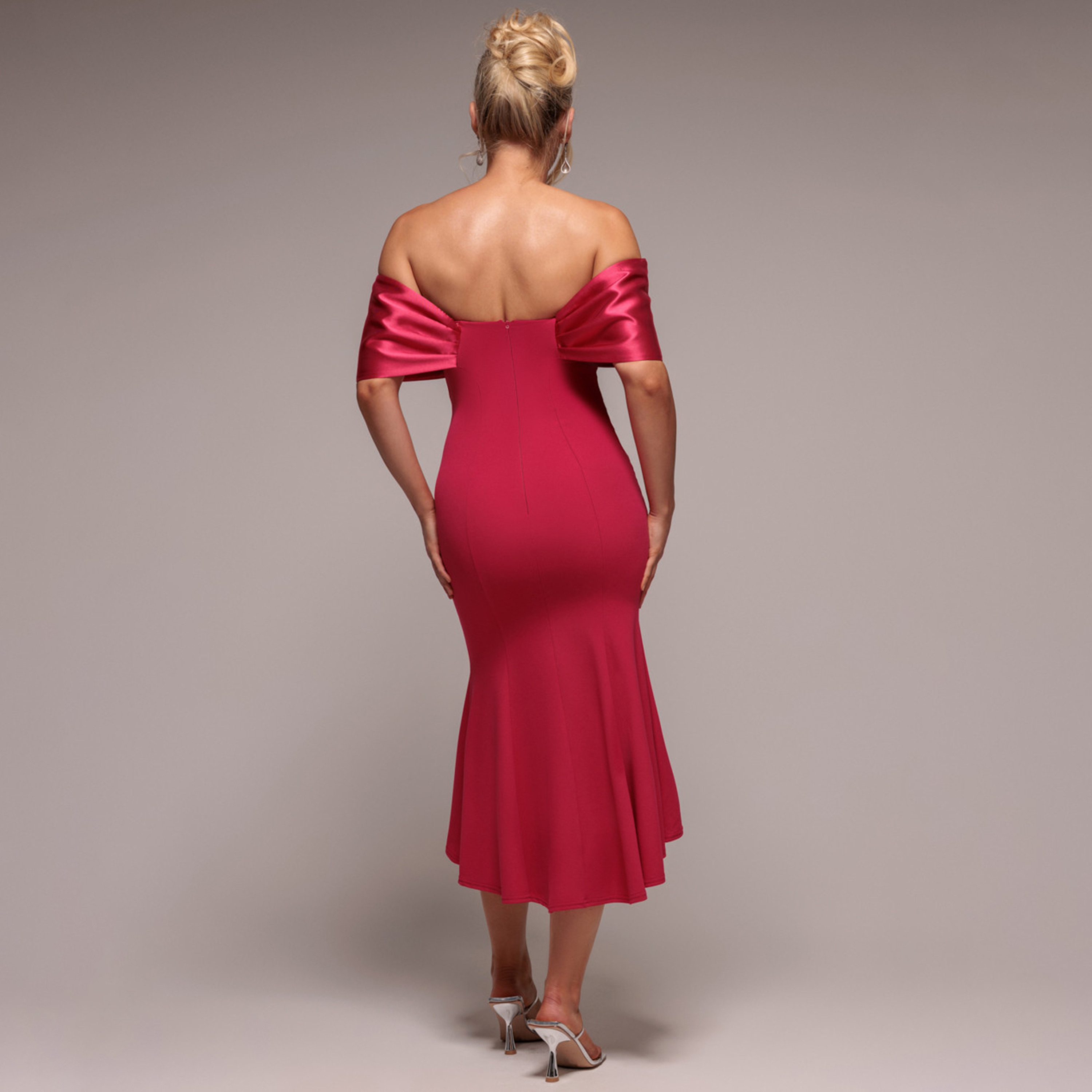فستان سهرة نسائي ميدي بتصميم حورية البحر وياقة باردو من سكوبا كريب من جوديفا-women-clothing-dresses-image-6