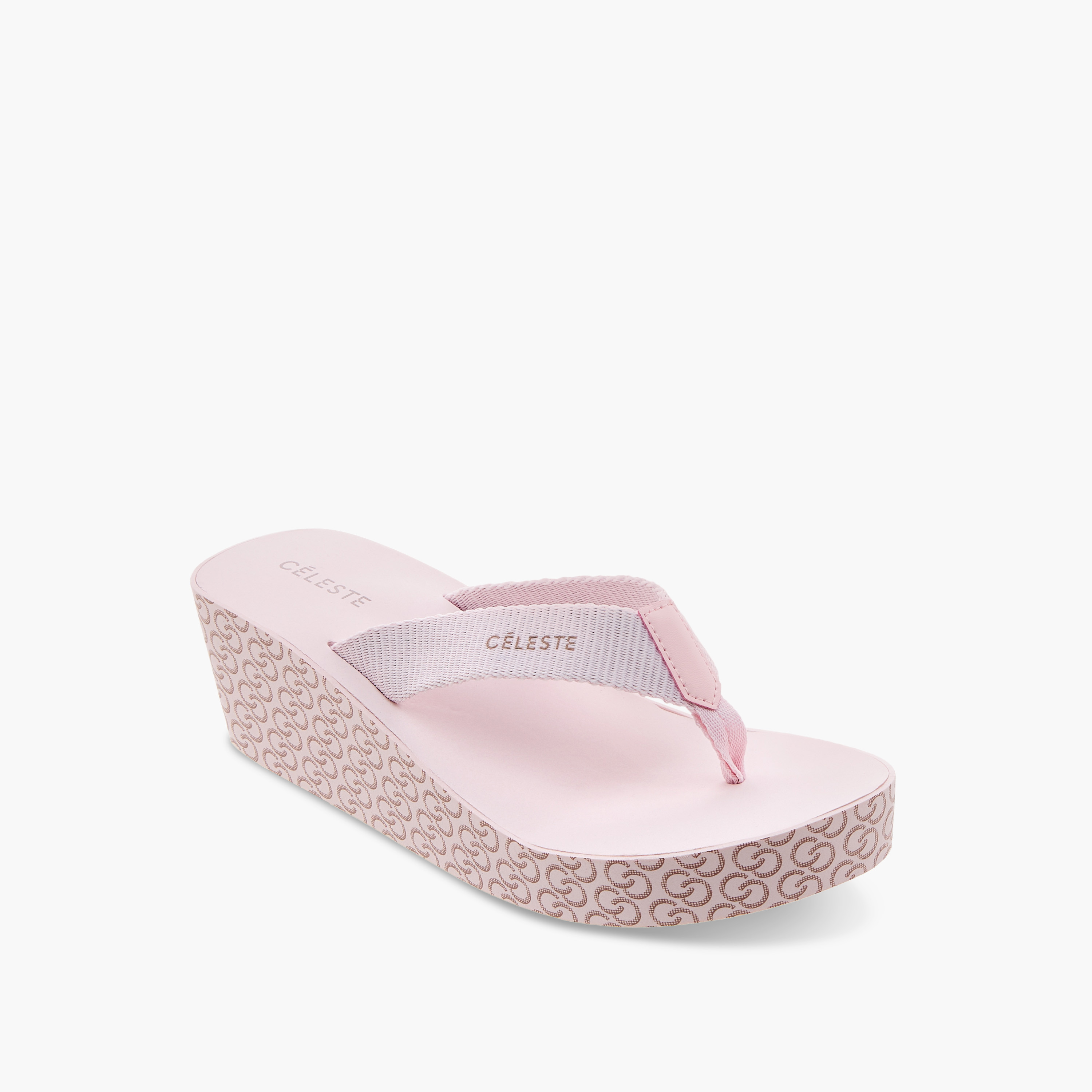 Celeste Women's Monogram Print Thong Slippers with Wedge Heels-women-shoes-flipflopsandslides-image-2