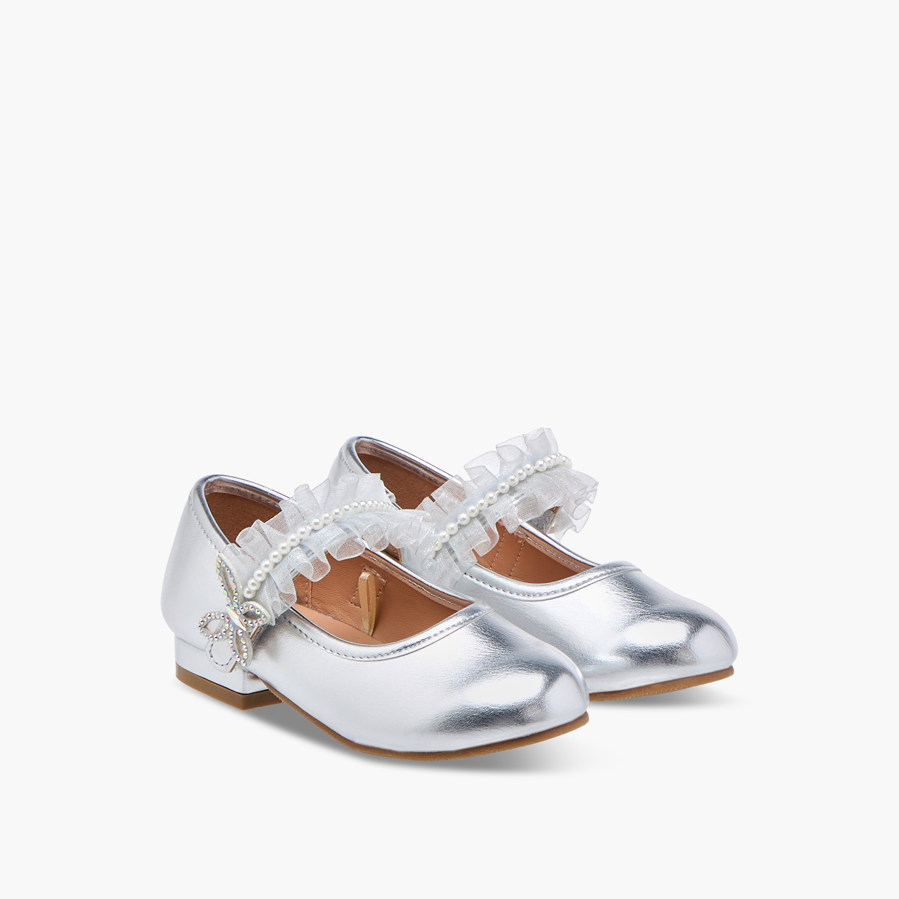 Flora Bella Ruffle Detail Ballerina Shoes with Hook and Loop Closure-girls-shoes-ballerinas-image-1