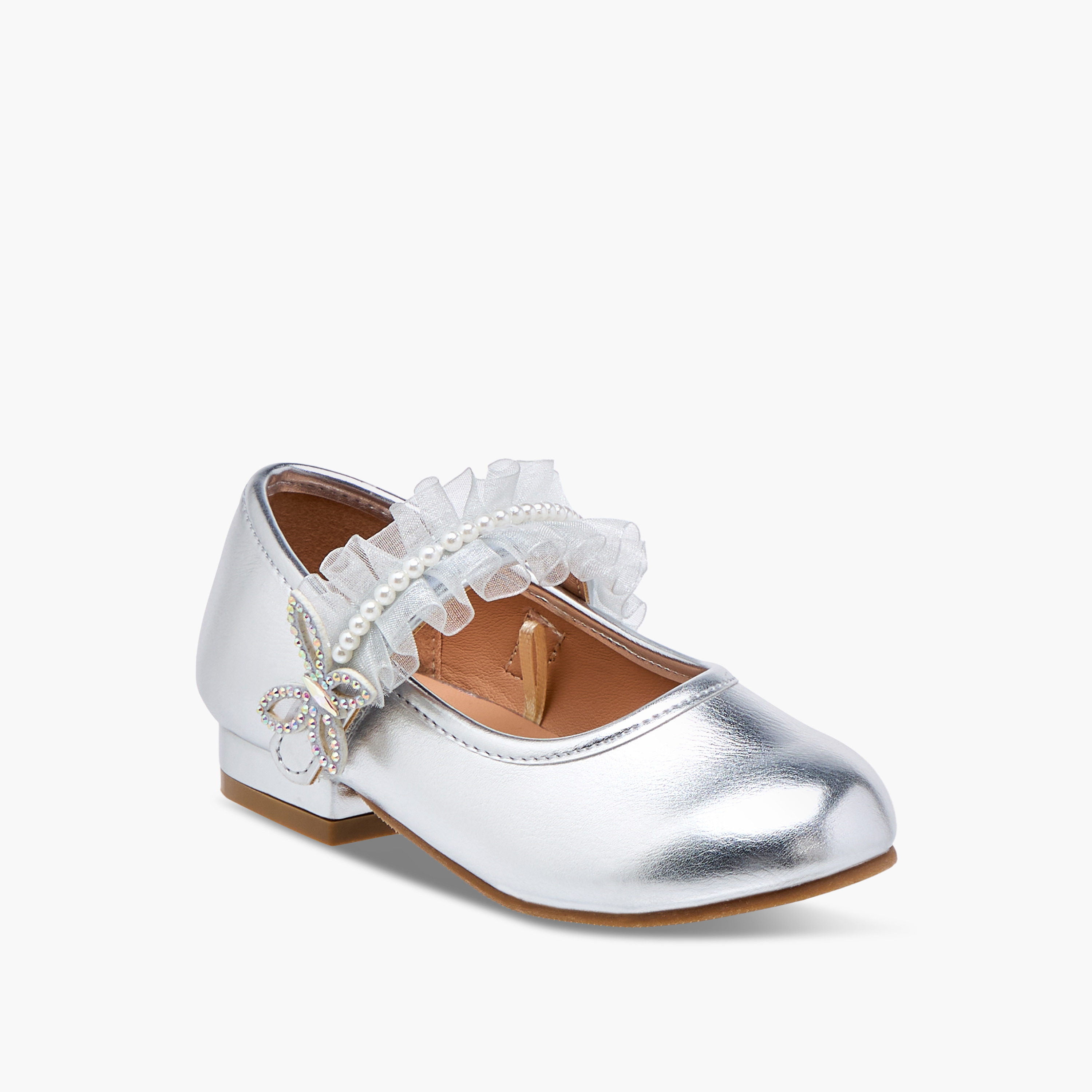 Flora Bella Ruffle Detail Ballerina Shoes with Hook and Loop Closure-girls-shoes-ballerinas-image-2