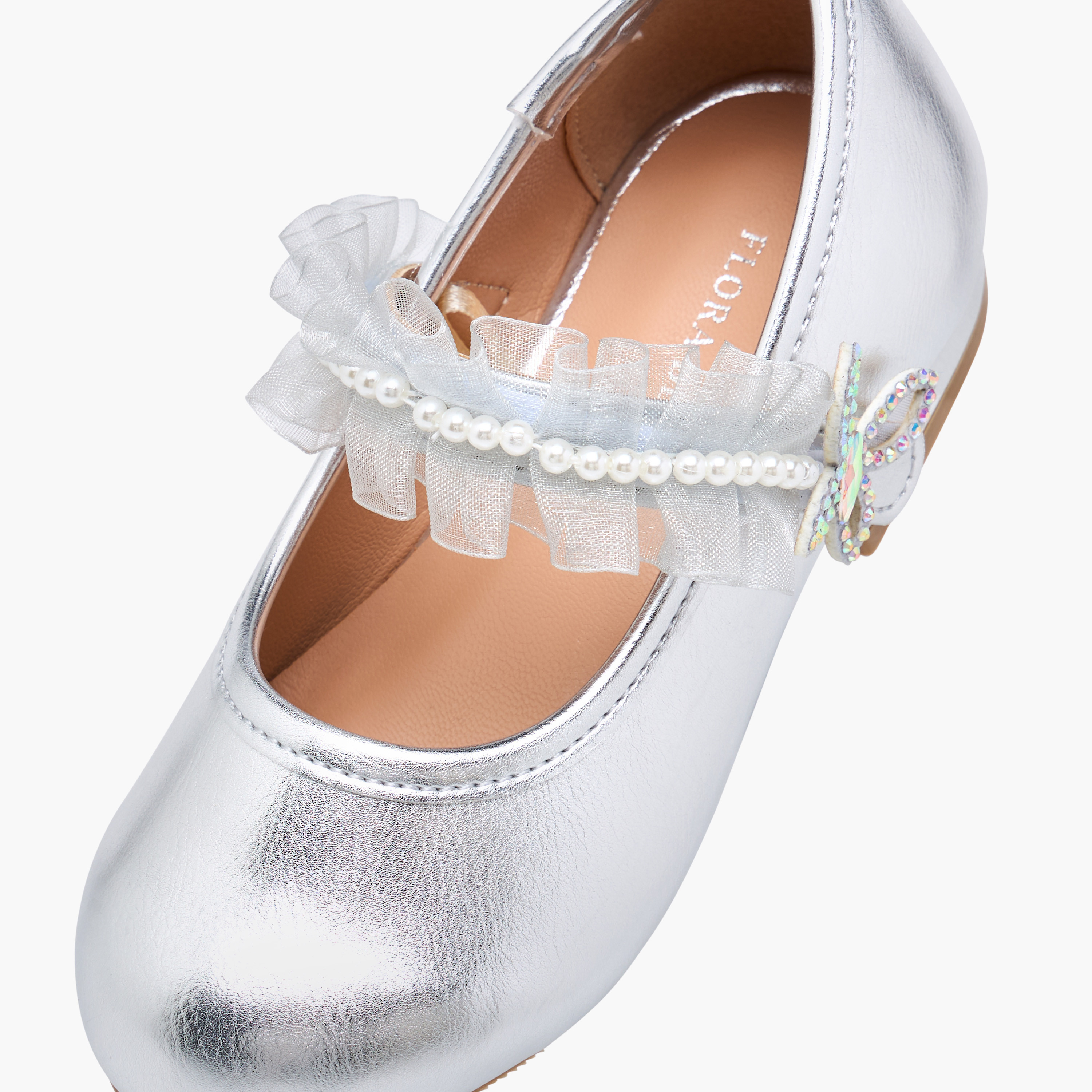 Flora Bella Ruffle Detail Ballerina Shoes with Hook and Loop Closure-girls-shoes-ballerinas-image-6