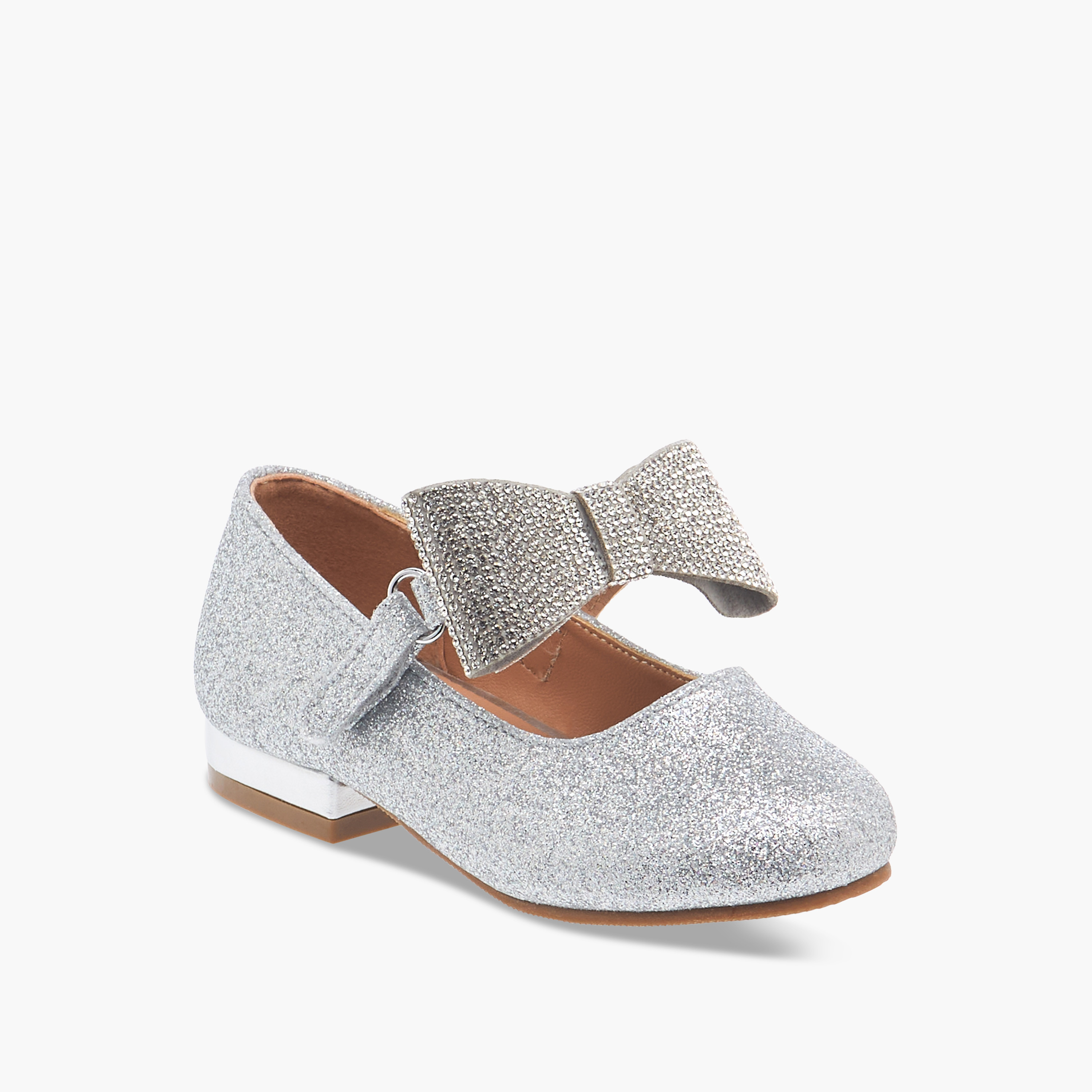 Flora Bella Bow Embellished Ballerina Shoes with Hook and Loop Closure-girls-shoes-ballerinas-image-2