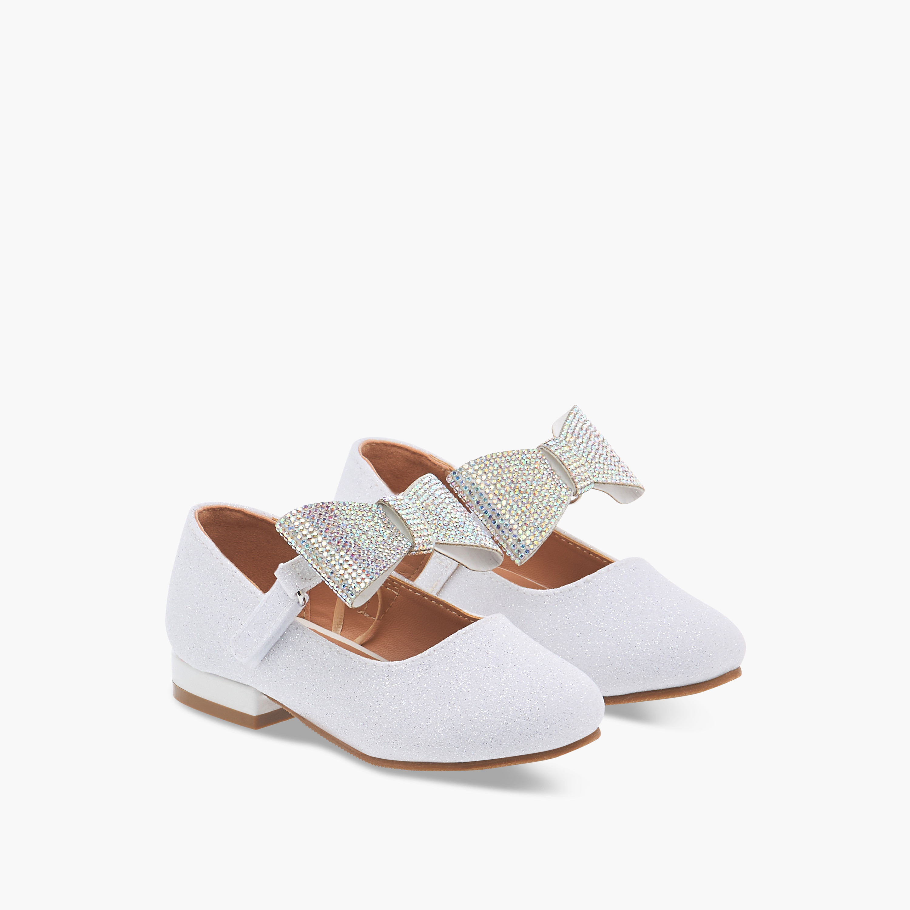 Flora Bella Bow Embellished Ballerina Shoes with Hook and Loop Closure-girls-shoes-ballerinas-image-1