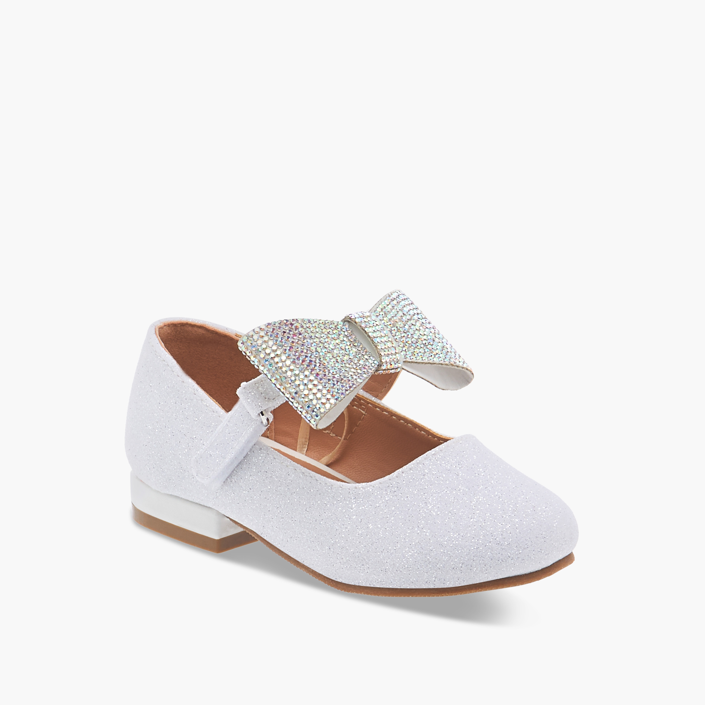 Flora Bella Bow Embellished Ballerina Shoes with Hook and Loop Closure-girls-shoes-ballerinas-image-2